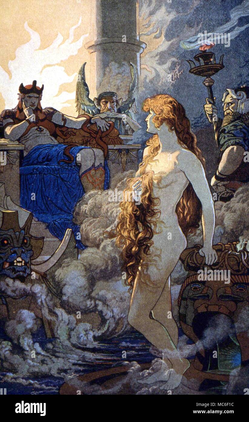 BABYLONIAN MYTHOLOGY The Temptation of Ea--Bani, after a painting by E Wallcousins, used as a Frontispiece to D Mackenzie's 'Myths of Babylonia and Assyria' Stock Photo