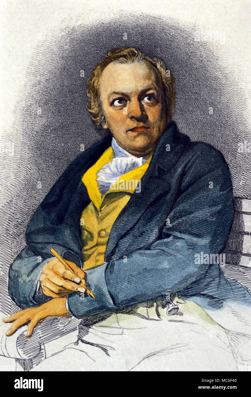 Portrait of the occultist artist poet William Blake. Engraving by Schivanotti after the painting by Phillips Stock Photo
