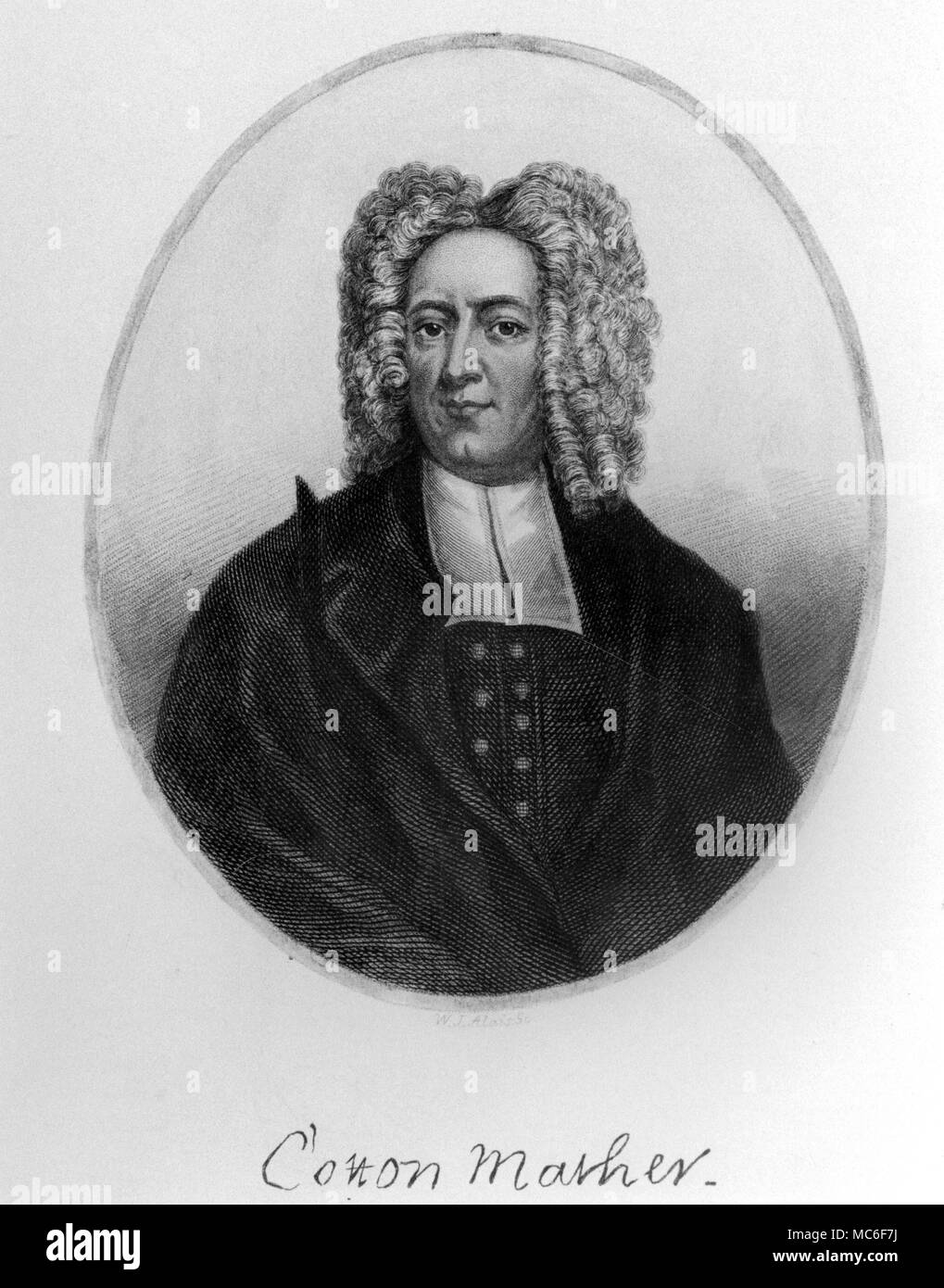Witchcraft - Portrait of Cotton Mather (1662-1728), author of the semi-official and entirely credulous history of the Salem witchtrials, The Wonders of the Invisible World. Stock Photo