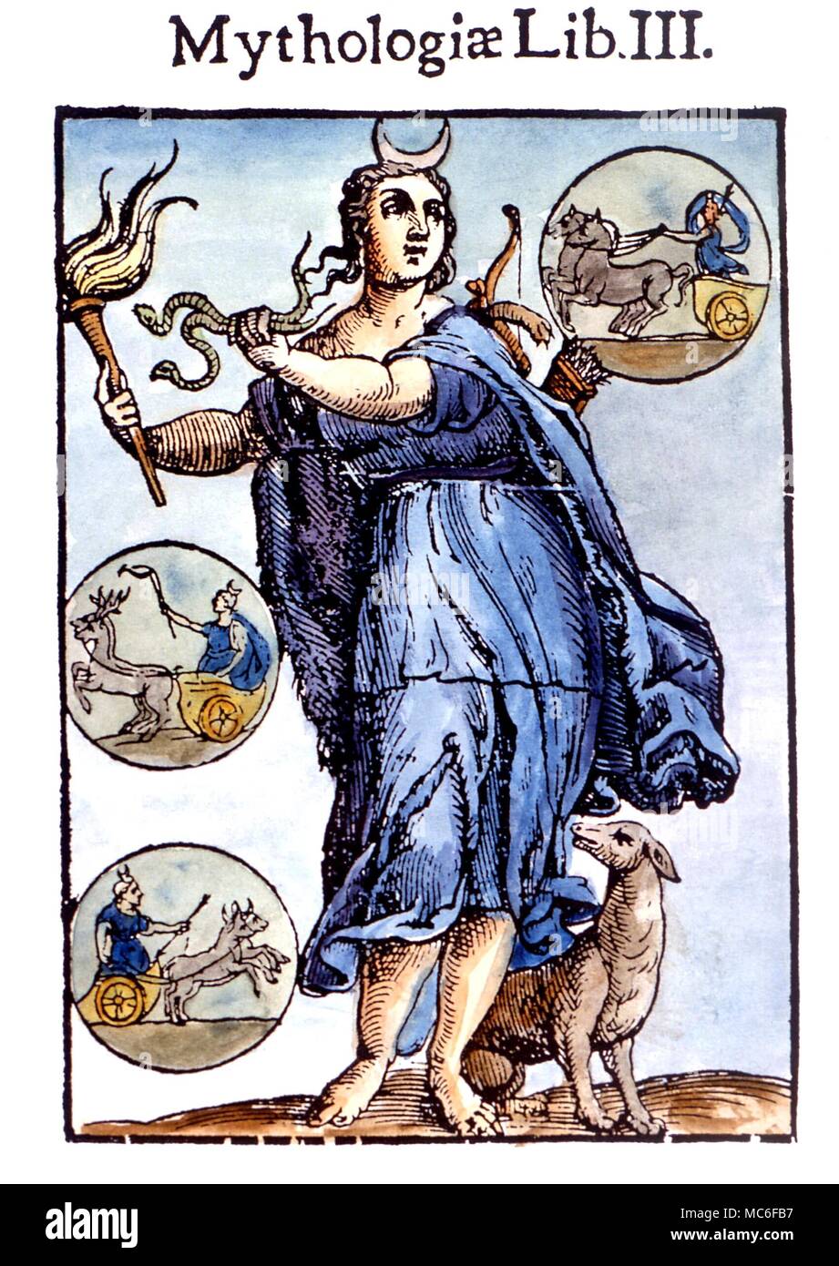 WITCHCRAFT - Hecate. Triple-headed Hecate, the ancient goddess of withces. After the 'Mythologiae' of Comitis, c. 1680 Stock Photo