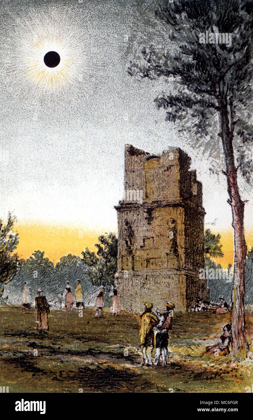 PLANETS - SUN - ECLIPSE Eclipse of the Sun. Colour wood engraving in Agnes Giberne's Sun, Moon and Stars, 1881 Stock Photo