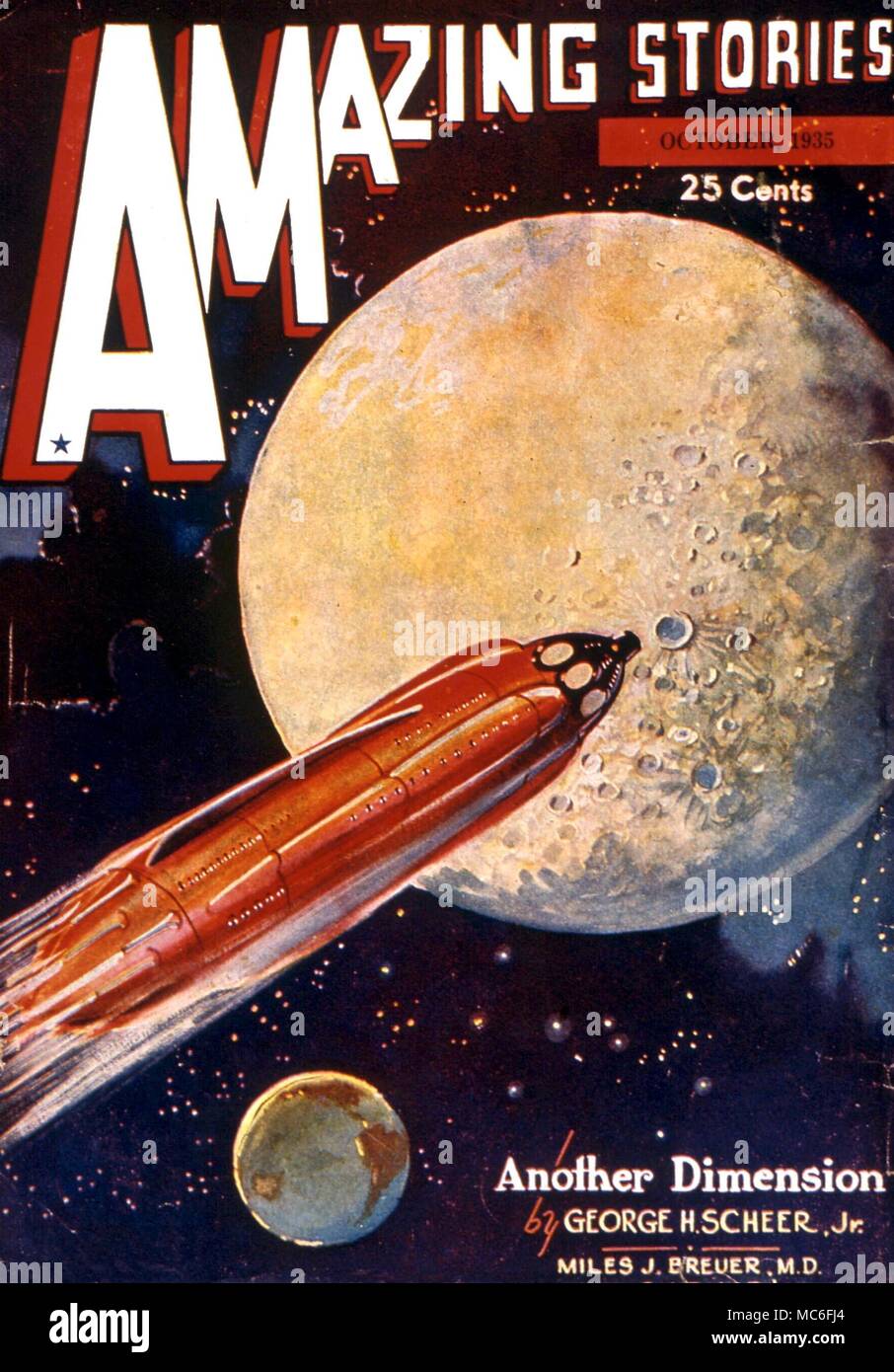 PLANETS - Earth 'Amazing Stories' jacket May 1929. Artwork by Paul, for 'The Moon Strollers Stock Photo
