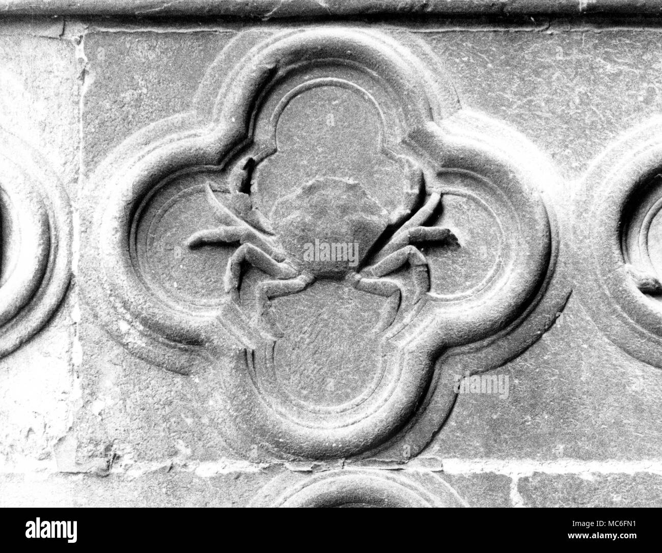 Zodiac signs - Cancer - Bas relief of the sign Cancer, from the zodiacal series on the astrological porch of the Cathedral at Amiens. Early fourteenth century. Stock Photo