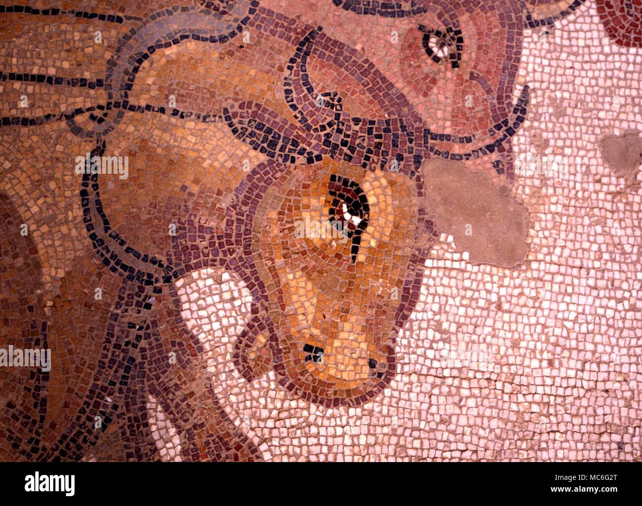ANIMALS - bull Roman mosaics of the 3rd century AD, in the vast Roman villa at Casale, near Piazza Armerina. This is one of the finest relics of the Roman age Stock Photo