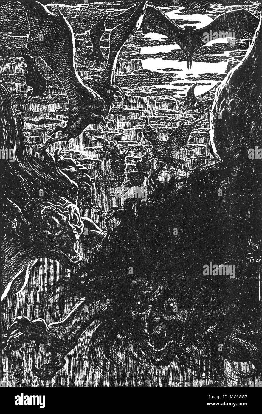 FANTASY - MONSTERS Illustration by Virgil Finlay for a poem by H.P. Lovecraft, Hallowe'en in a Suburb. From Wierd Tales, 1952. Stock Photo
