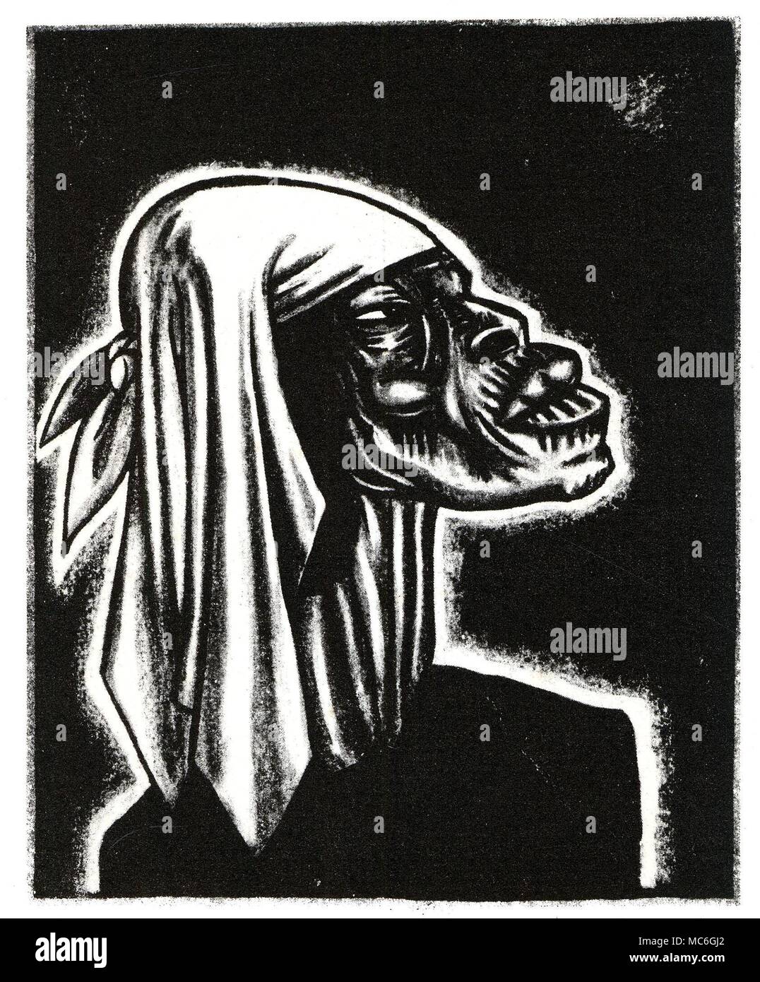 VOODOO - MAMALOI The Mamaloi, Maman CÃšlie, 'old priestess of dark mysteries', whose skill as a Voodoo magician was witnessed by Seabrook on a number of occasions. Illustration by A. King, for W.B. Seabrook, The Magic Island, 1929. Stock Photo