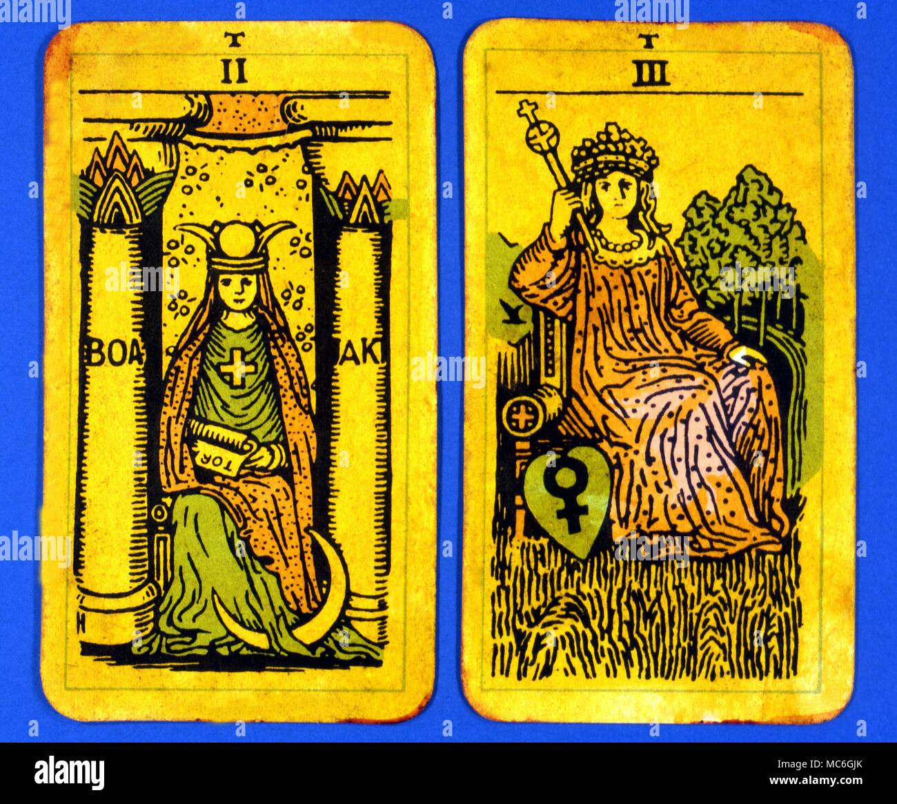Tarot Cards-Majo Arcana- The Parisian Tarot. Card 2. The Lady Pope, and Card  3. The Empress. Two cards from a Major Arcana picture Tarot, probably  designed in an archaizing style in loose