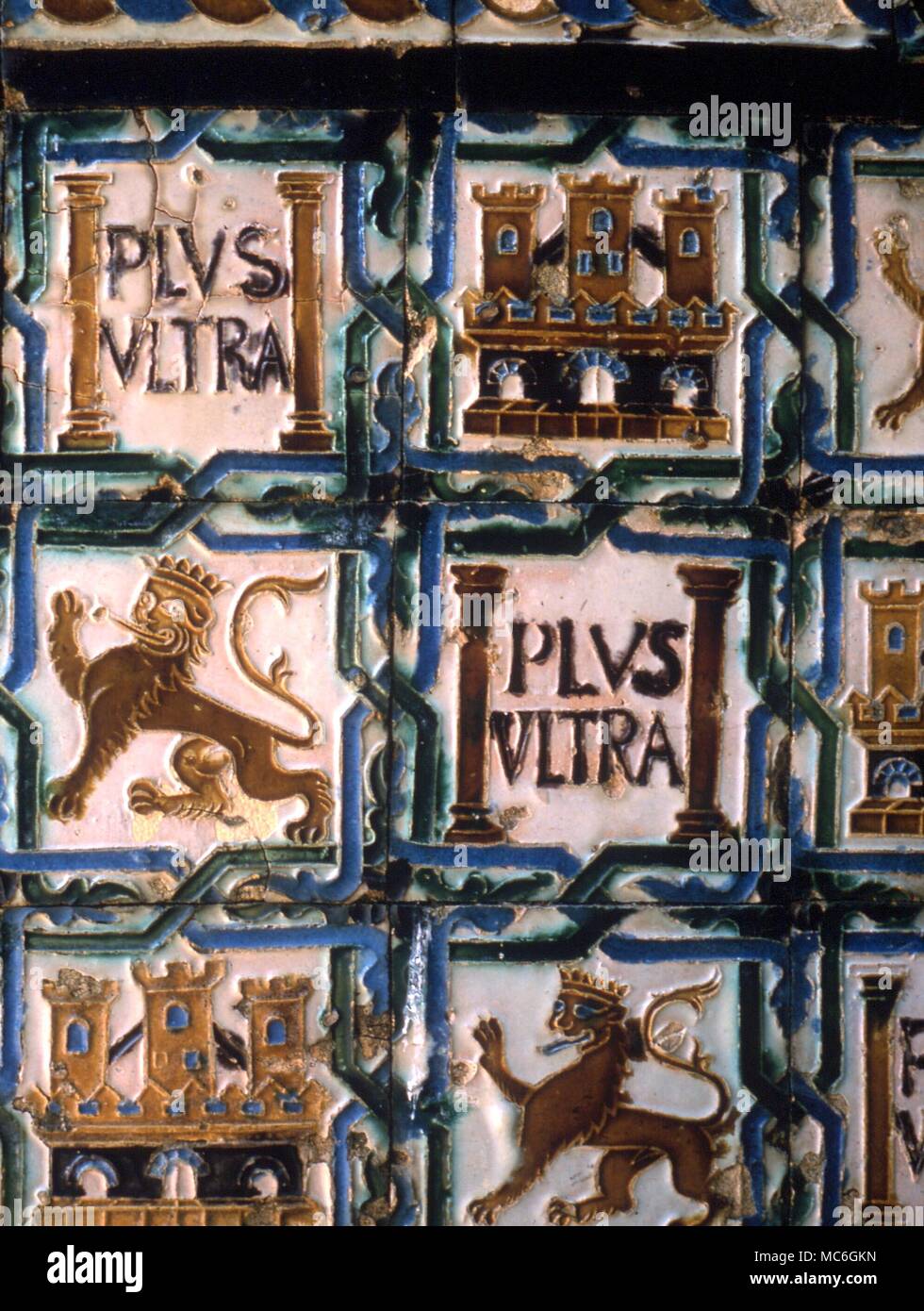 Royal heraldic lion in tiling within the Alcazar in Seville, Spain Stock Photo