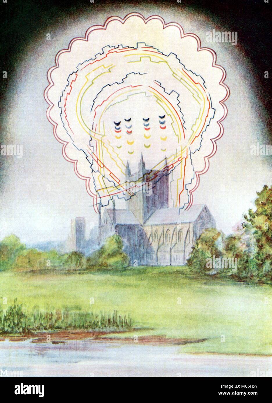 THEOSOPHY - THOUGHT-FORMS - ASTRAL PLANE Occult vision of the music of Mendelssohn, being played on a church organ. Paintings of thought-forms were originated by a group of Theosophists, towards the end of the nineteenth century. The paintings were done, following the occult observations of such 'thoughts' or 'visions' on the astral plane, by Charles Leadbeater (Besant claimed such an astral vision, but it is unlikely that this was genuine), by John Varley (a descendant of the John Varley who taught William Blake astrology), Mr. Prince and Miss Macfarlane, all three of whom painted 'in earth Stock Photo