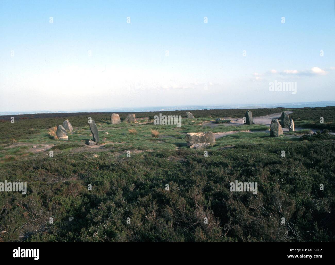 Ley Lines. The twelve Apostles stone circle on Ilkley Moor, Yorkshire. The centre of an extensive set of ley lines. Stock Photo