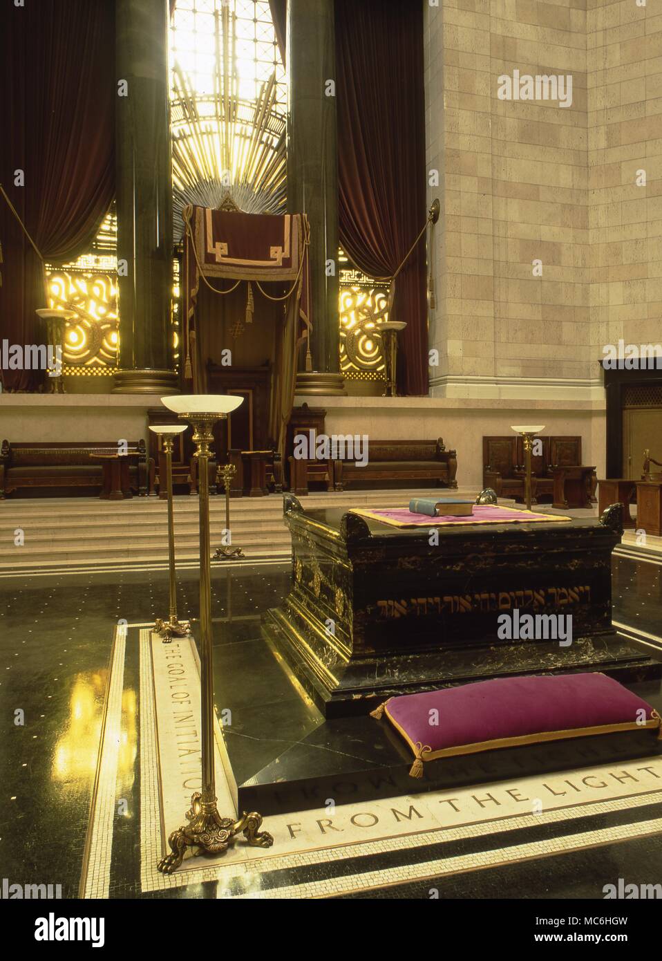 Masonic Temple in Washington DC. The Temple Room with the central altar. The apex of the polygonal dome is 100 feet above the altar. Stock Photo