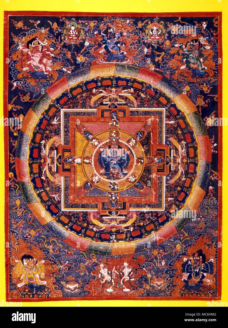 Hindu Mandala based on the plan of Meru with various deities and demonic beings. Stock Photo