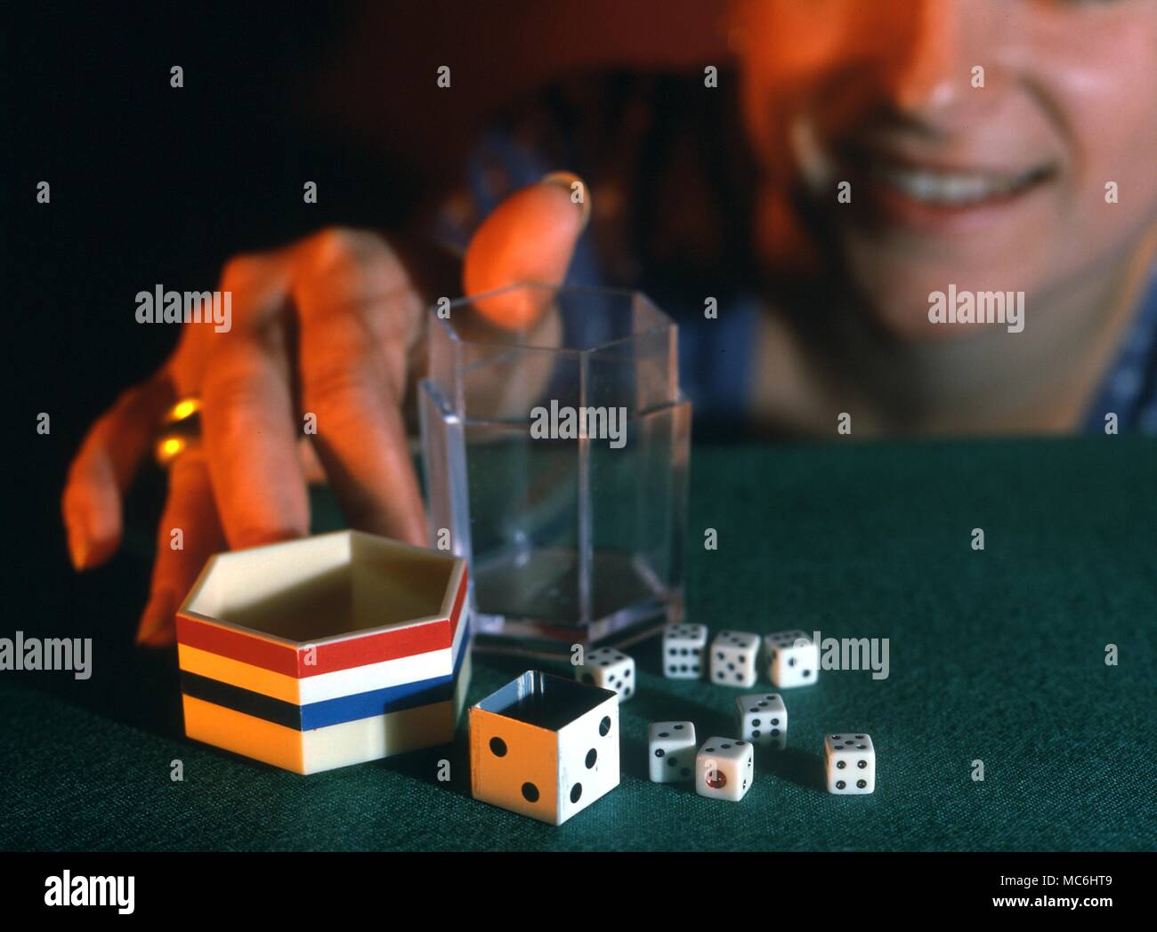 Stage Magic Appearing Dice. A stage magic trick involving dice which