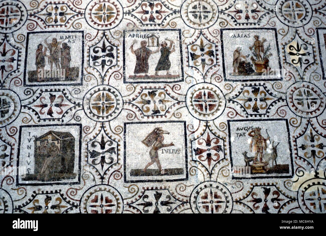 Seasons Mosaic of the Months from the Roman period (circa 3rd Century AD) now in Sousse Museum Tunisia Stock Photo
