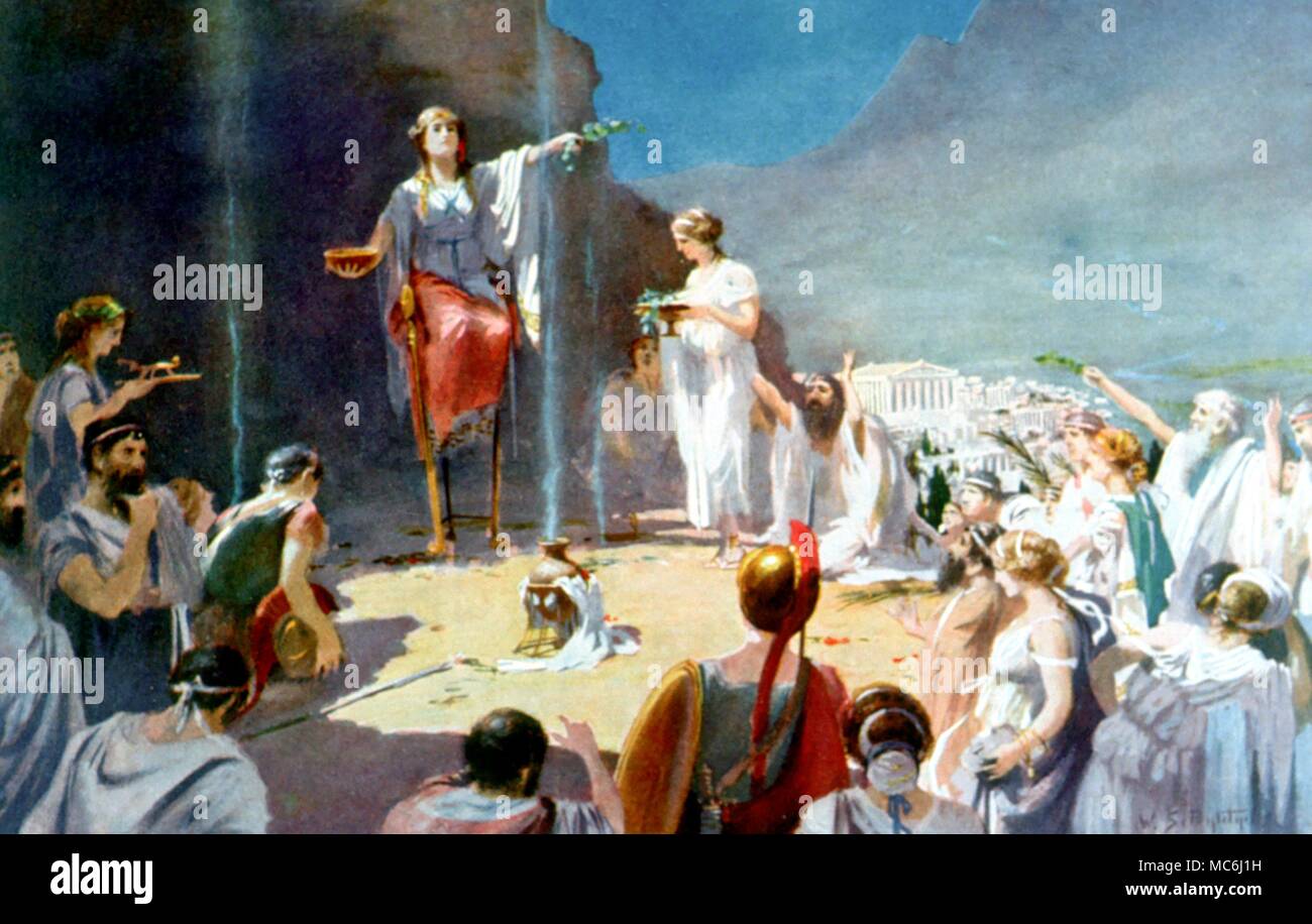 Greece Delphi Consulting the Delphic Oracle After a painting by J H Vaida From the 1914 edition of History of Nations by W Hutchinson Stock Photo