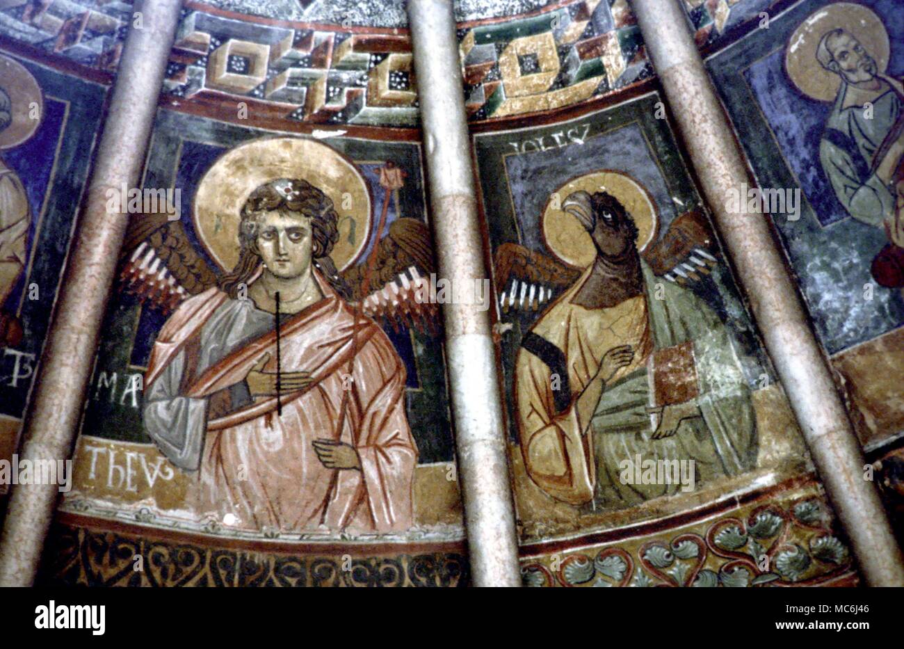 Four Evangelist St Johns Image of St John with the head of an eagle derived from the symbol of the redeemed Scorpio Fresco on the inner dome of the baptistry in Parma Stock Photo