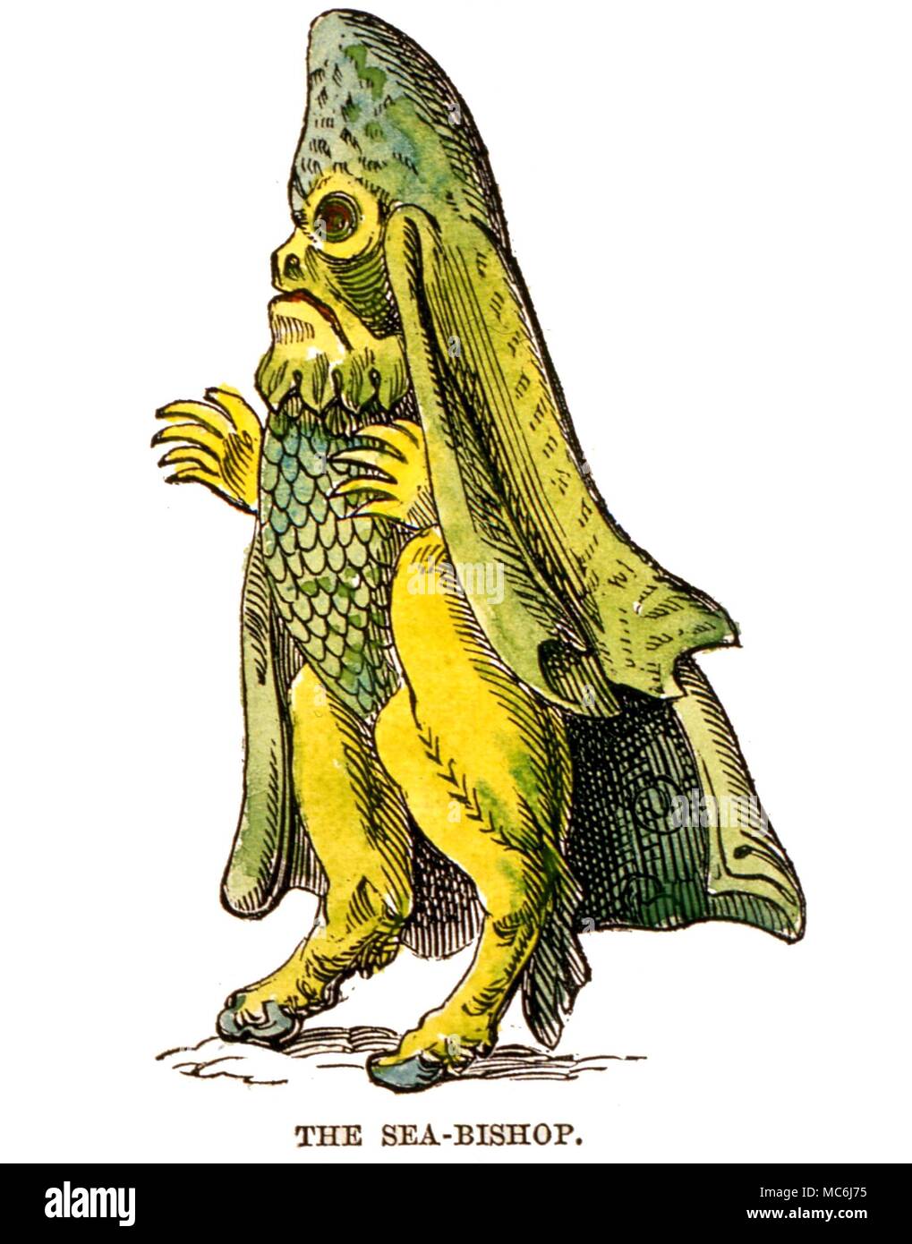 MONSTERS - SEA BISHOP The sea-bishop - a monster from traveller's tales, from a time when it was believed that the sea had the equivalent of every creature found on land. From the 1864 edition of 'The Book of Days' Stock Photo