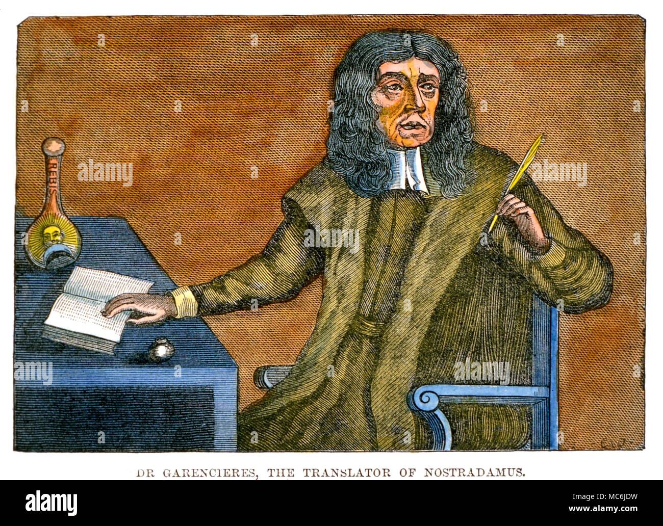 NOSTRADAMUS - GARCENCIERS. Portrait of Dr Garcenciers, who first translated the 'Prophecies' of Nostradamus into English, in 1672 Stock Photo