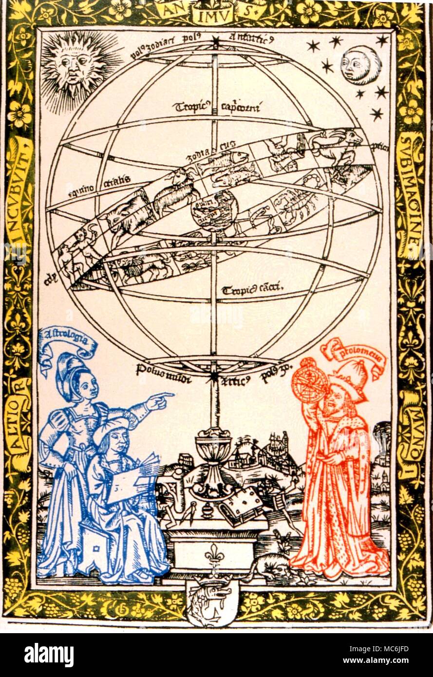 OCCULTISTS - Portrait of Ptolemy, with the personification of the starry world, Urania. After an early16th century woodcut Stock Photo