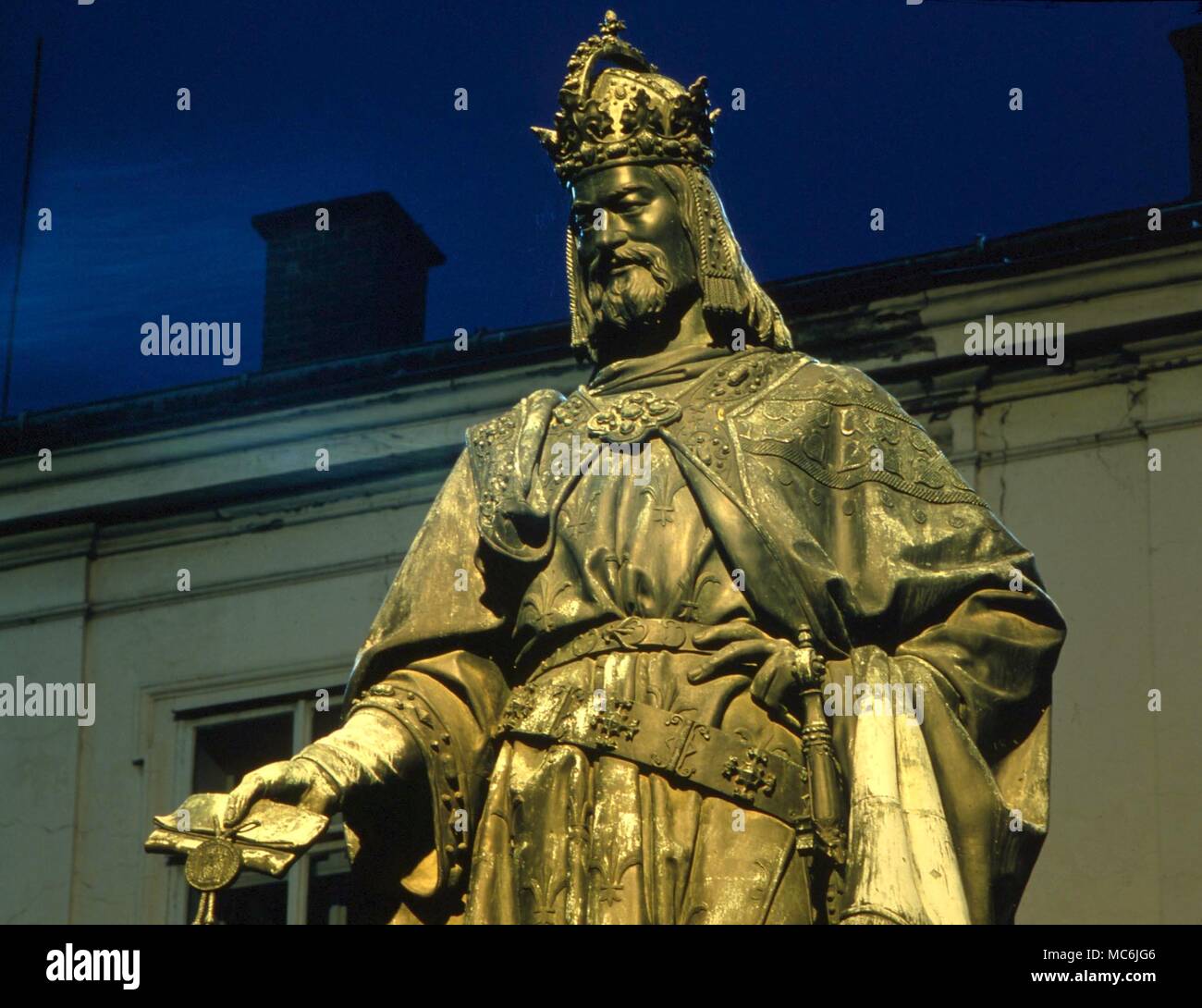OCCULTISTS - CHARLES VI. Statue of Charles VI on the eastern bank of the Vitava river, by the Charles Bridge. Charles VI is said to have been Europe's last initiate ruler Stock Photo