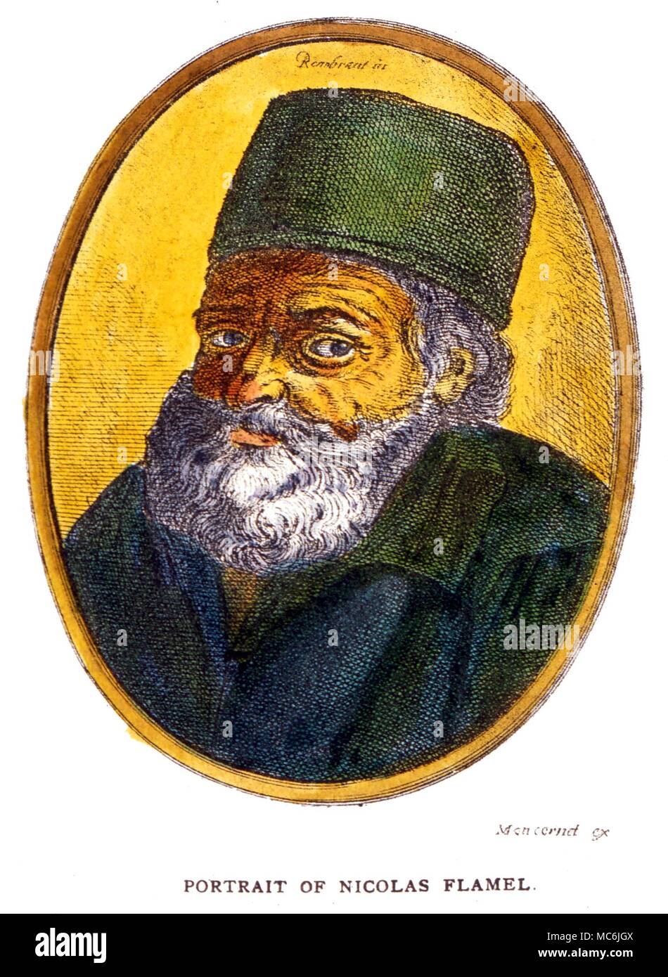 OCCULTISTS. Portrait of the hermetist, alchemist and occultist, Nicholas Flamel (1330-1418) Stock Photo