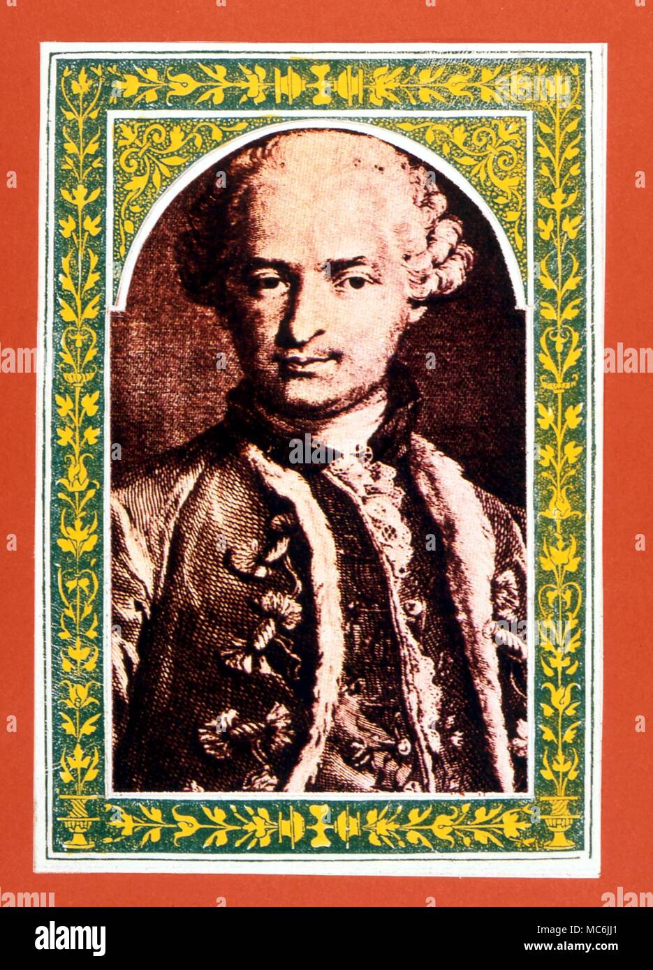 OCCULTISTS - ST GERMAIN. Portrait of the Comte de St Germain (1700?-1800?) in early 18th century dress. print after the original copperplate of 1783 by N Thomas (based on a lost painting formerly in the von Urfe Collection) Stock Photo