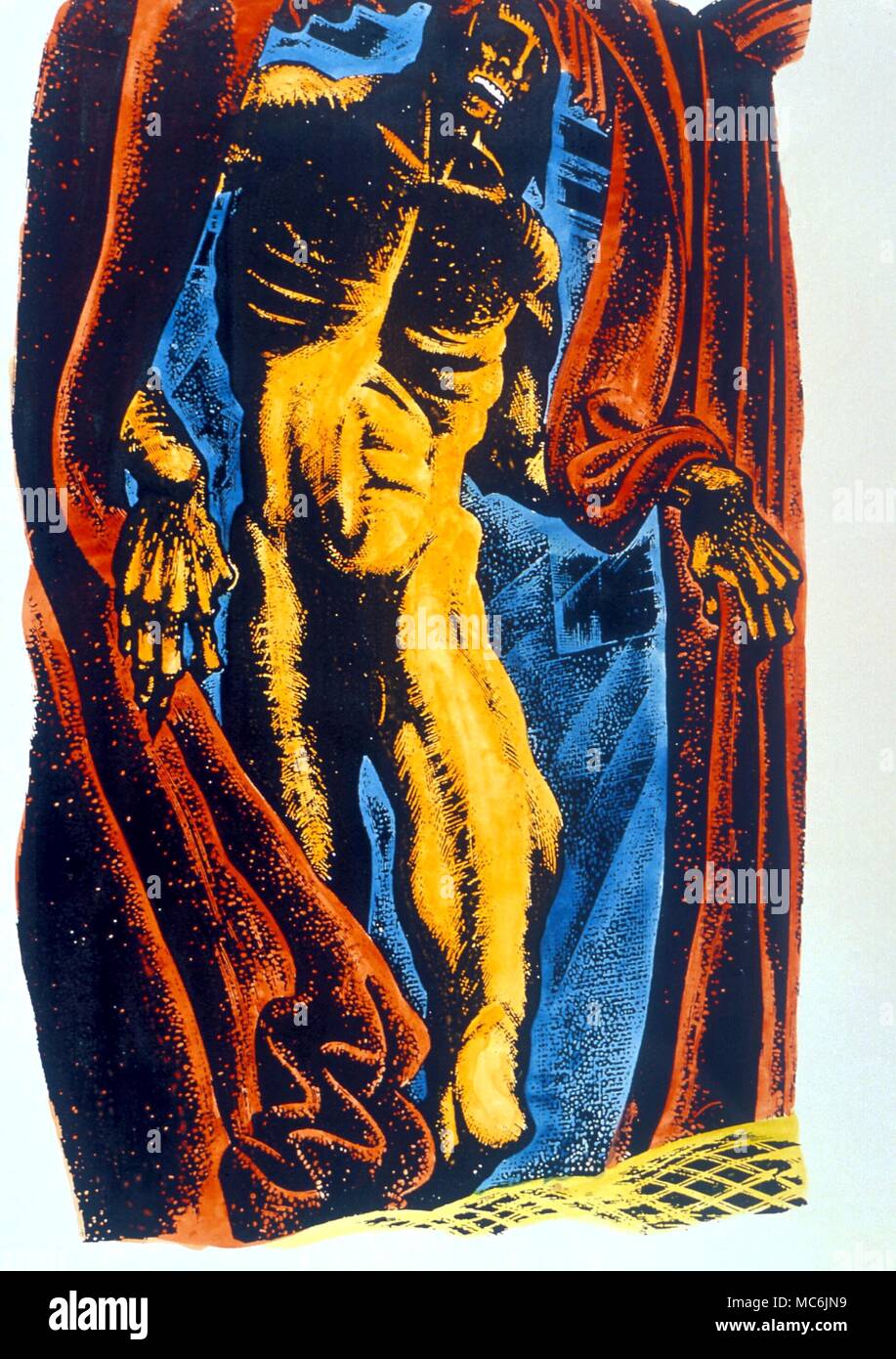 FRANKENSTEIN - Frankenstein pulling back the bed curtains. Hand