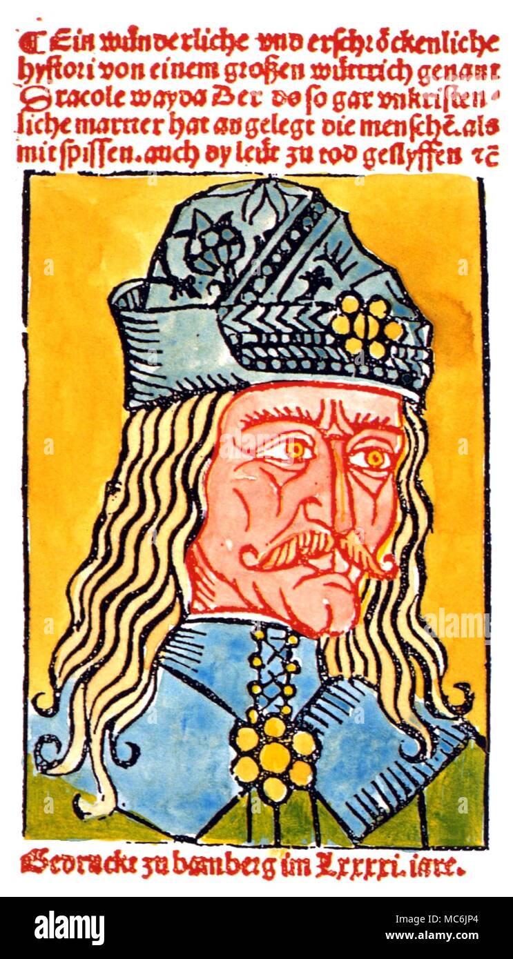 DRACULA - Preface portrait of 'Dracula the Voevod' who did 'many frightening wondrous things... in Wallachia and Hungary'. From a German pamphlet of circa 1495 Stock Photo