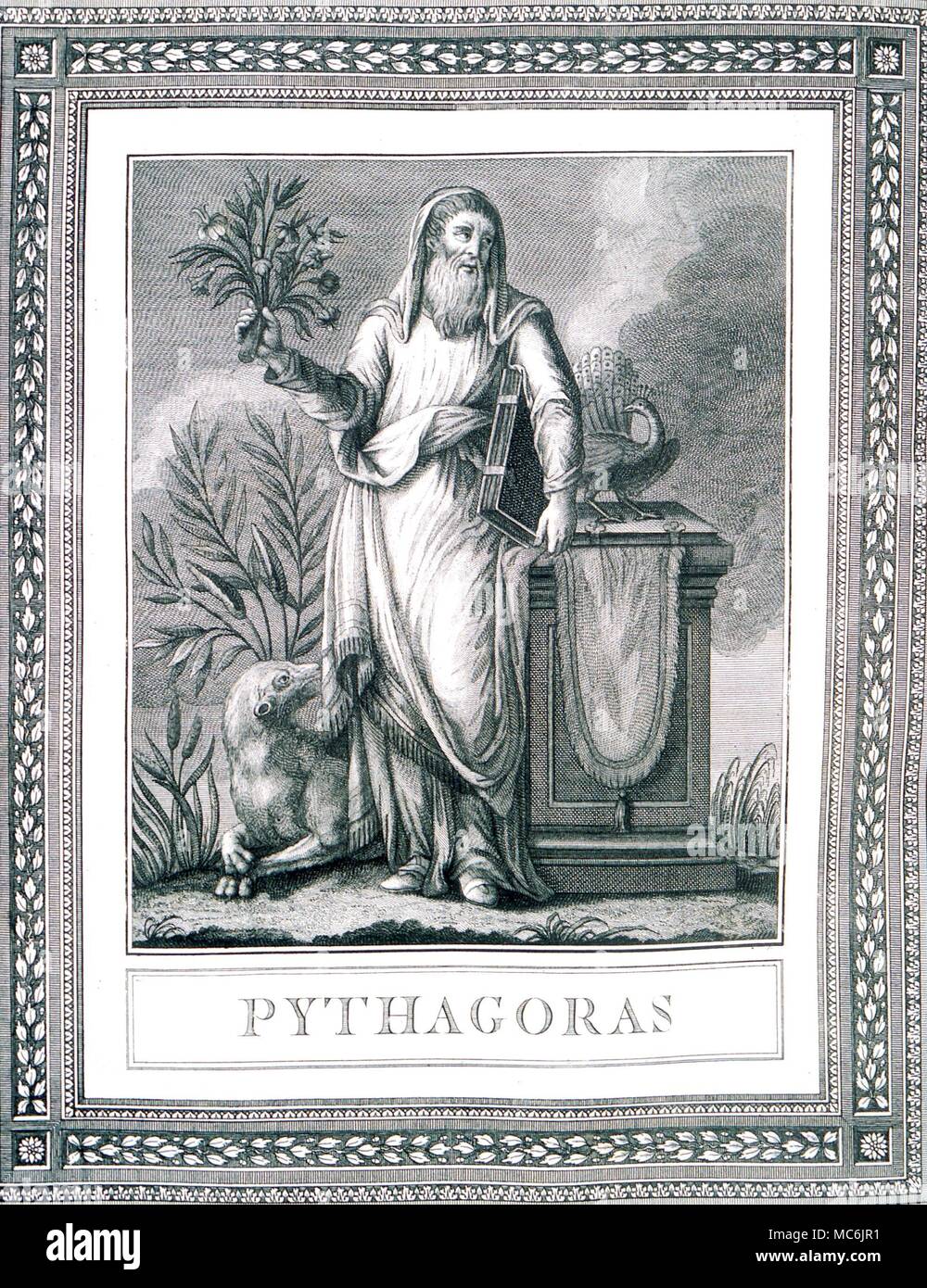 OCCULTISTS - PYTHAGORAS. The philosopher of Samos (6th century BC), whose esoteric school continued much of the Egyptian hermetic wisdom. From the 1792 edition of Jacopo Guarana's Oracoli, Auguri, Aruspici, Sibille, indovinia della Religione Pagana Stock Photo