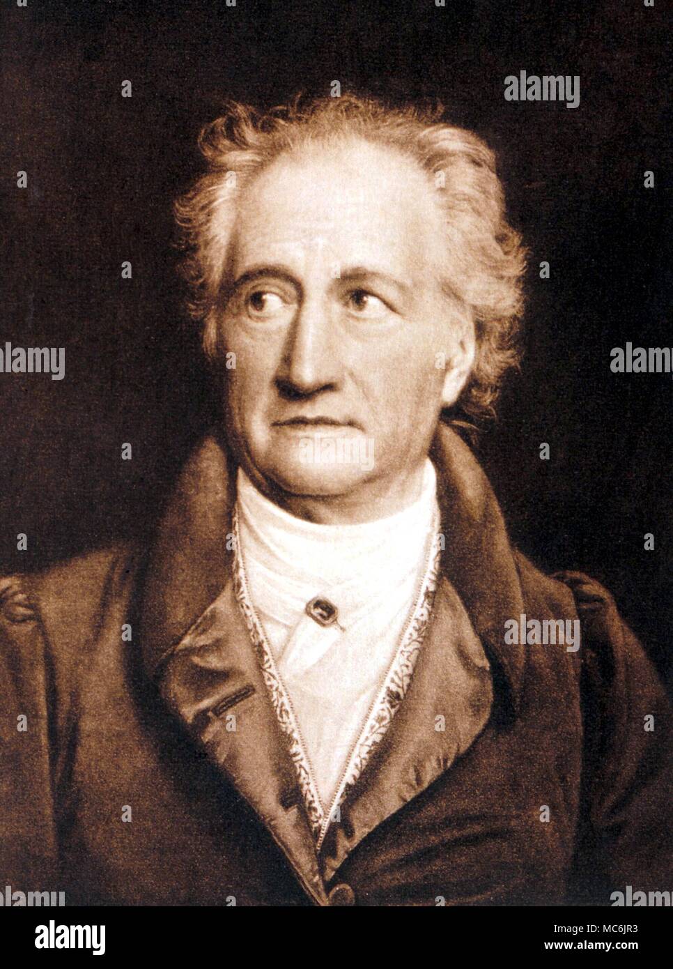 OCCULTISTS - GOETHE. Johann Wolfgang Goethe (1749-1832). Author of 'Faust' (part one 1808, part two 1831), Rosicrucian and colour theorist. Engraving from the 1864 edition of G H Lewis 'The Life of Goethe' Stock Photo