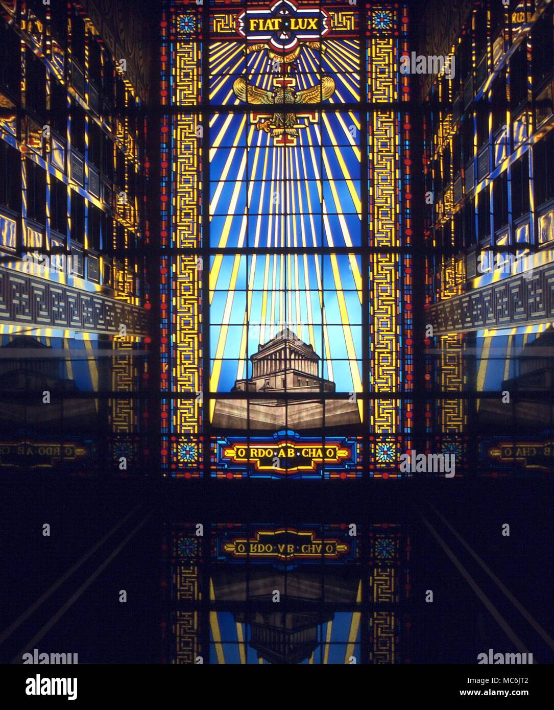 MASONIC - SYMBOLS. The light of the Fiat Lux descending upon the Temple of the Supreme Council, Southern Jurisdiction, Washington DC, Stained glass in the temple Stock Photo
