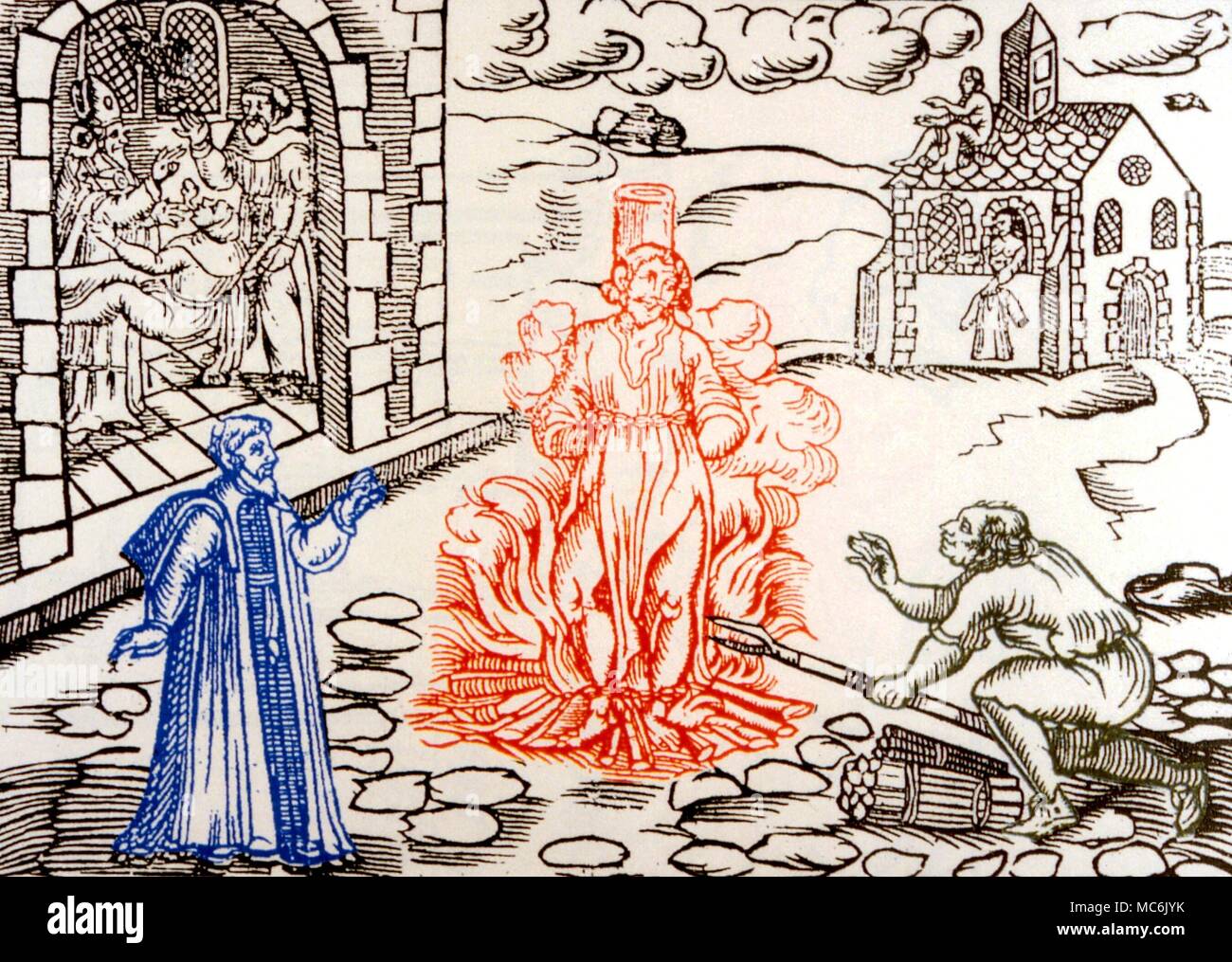WITCHCRAFT - The burning of Father Urbain Grandier in 1630. After a 17th century woodcut Stock Photo