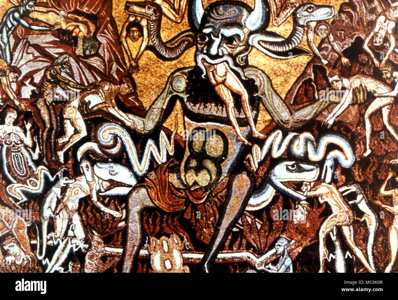 DEMONS - Lucifer, with Judas in his mouth. The 12th century fresco in the ceiling of St John, Florence Stock Photo