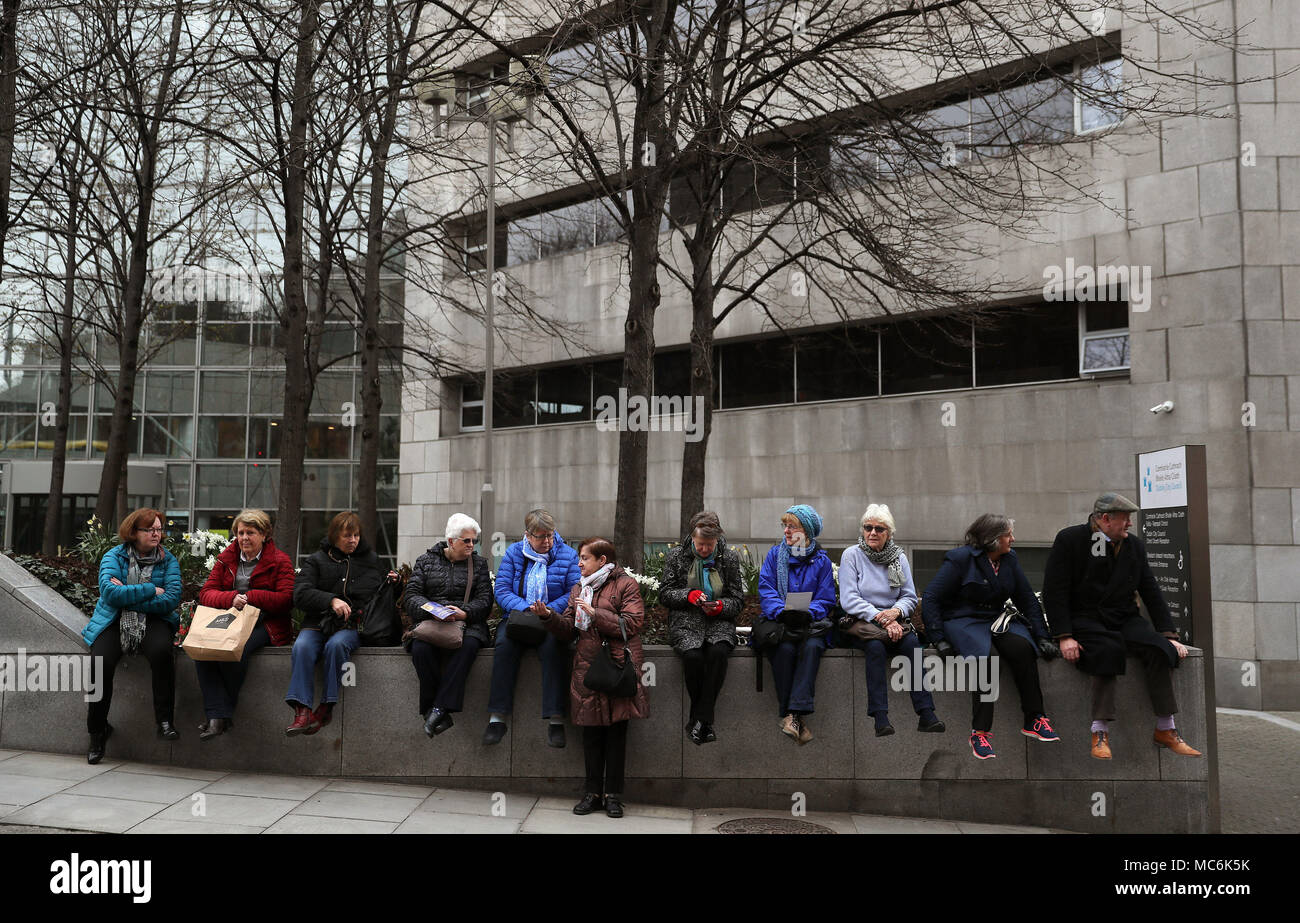 People start to gather for a performance by Our Lady's Choral Society and The Dublin Handelian Orchestra on Fishamble Street in Dublin to commemorate the 276th anniversary of the world premiere of Handel's Messiah. Stock Photo