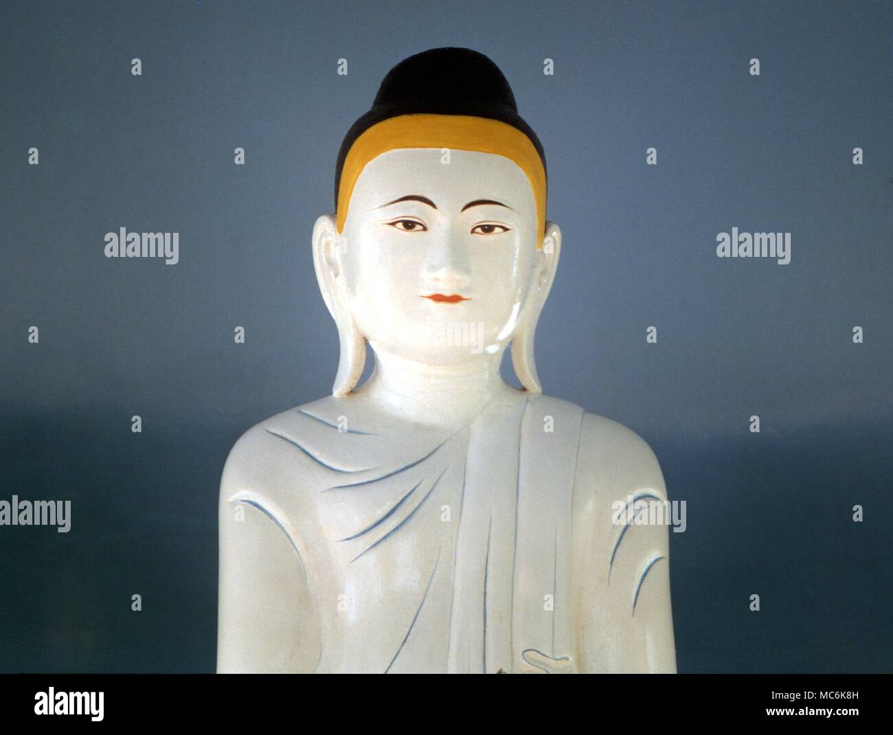 Head of Buddha from within a pavilion in the Har Par Villa Singapore Stock Photo