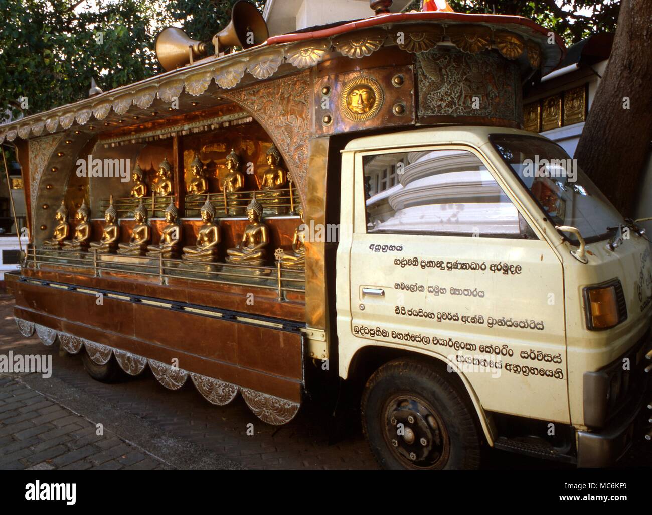 Buddhism Modern Lorry turned into a portable Buddhist Shrine Colombo Sri Lanka Stock Photo