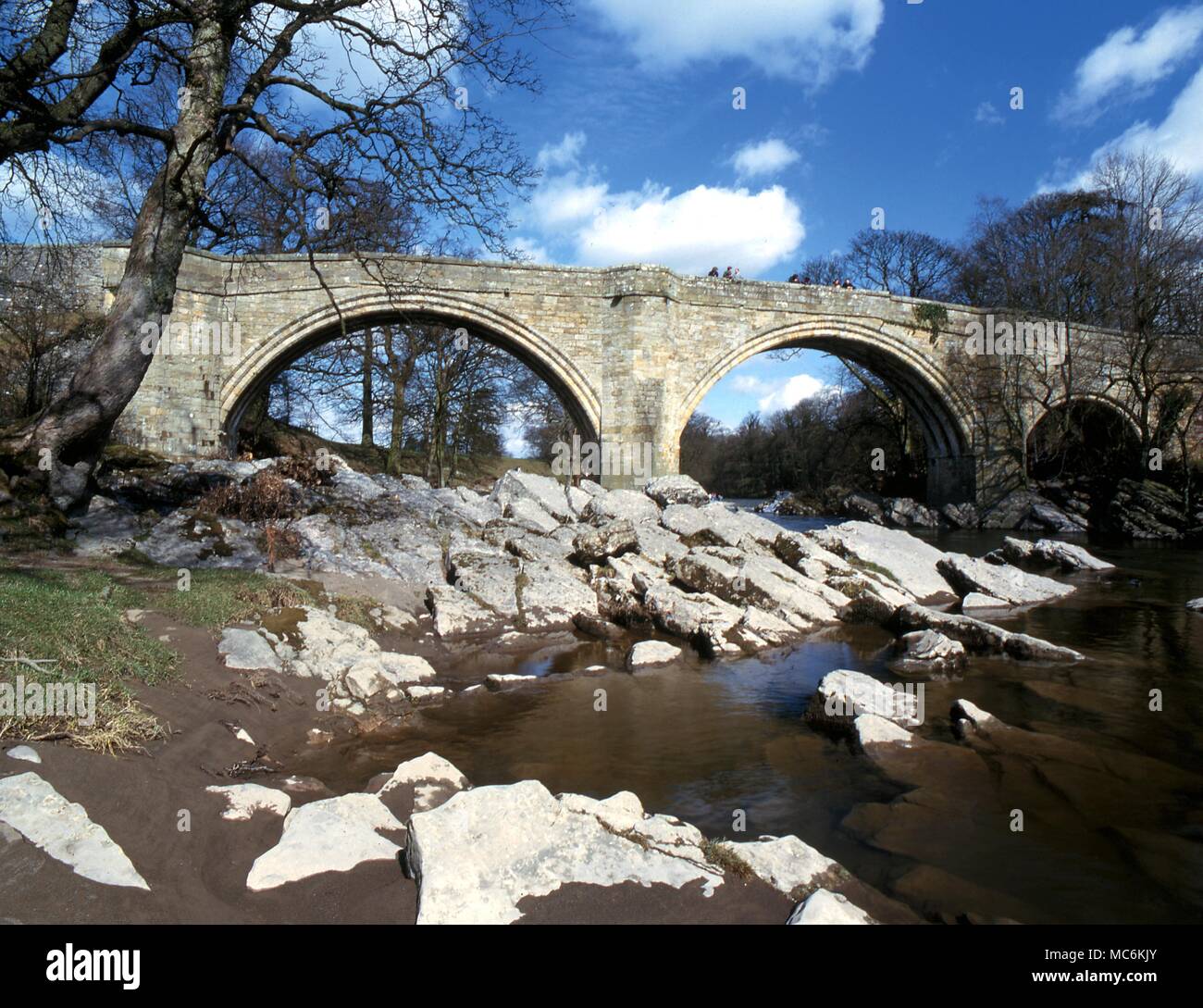 Haunted places. Kirkby Lonsdale. The medieval bridge is said to be haunted by a dog. Some link the bridge with legends of the Devil, so the locals call it 'Devil's Dyke''.' Stock Photo