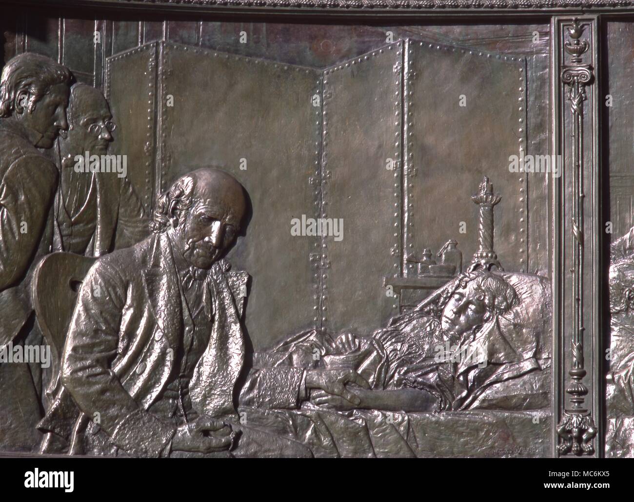 Homeopathy - Hahnemann. Samuel Hahnemann (1755-1843) as a healer Bas-relief from the Hahnemann memorial by C.H.Niehaus in the Scott Circle, Washington DC Stock Photo