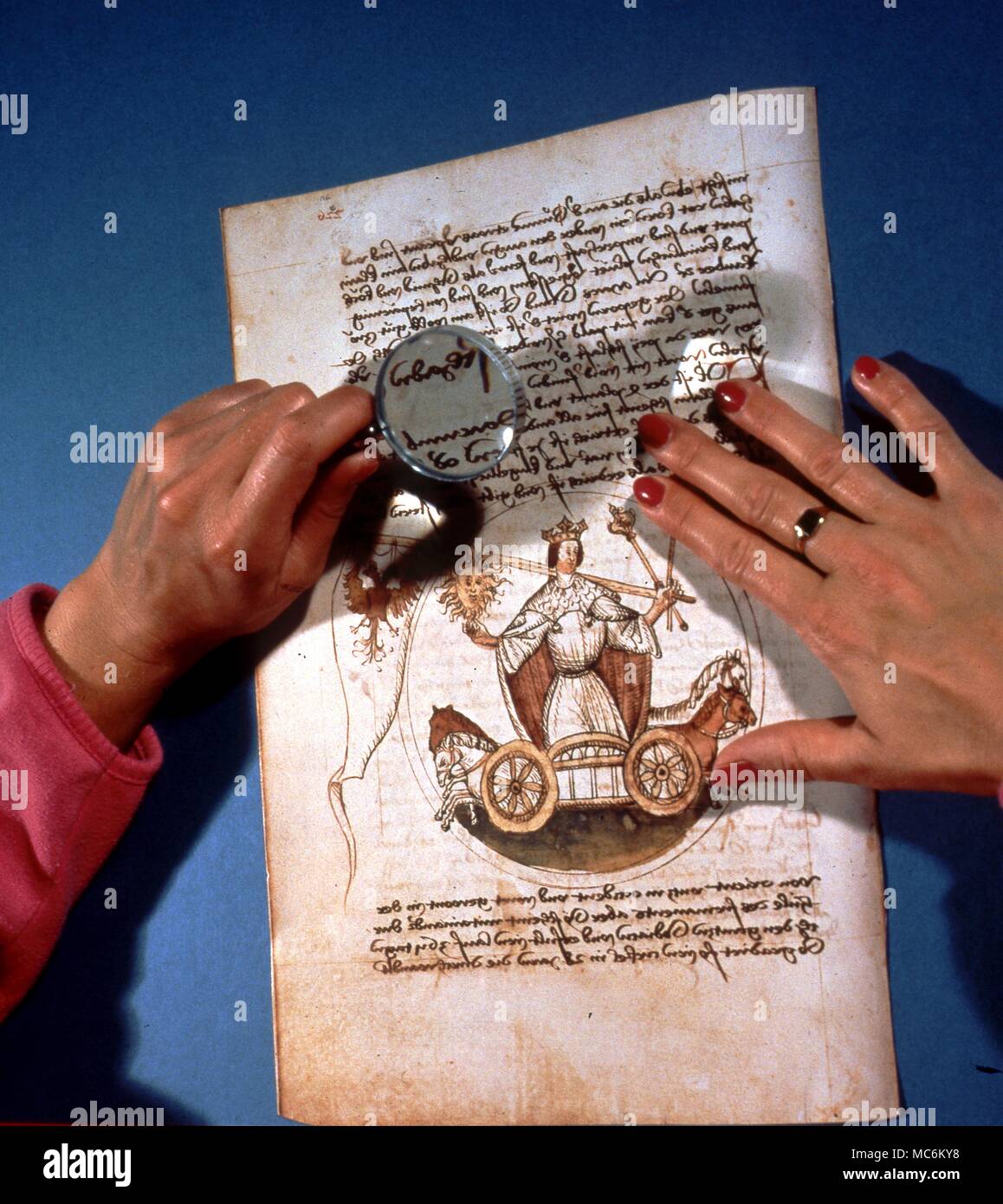 Graphology. The study of handwriting. Medieval Astrological script Stock Photo
