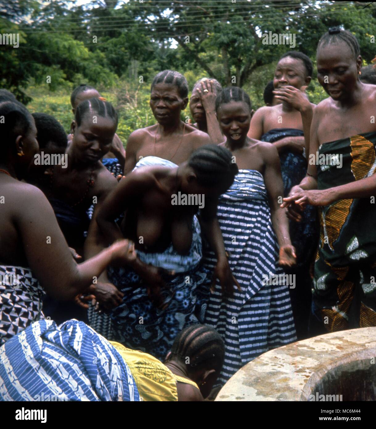 Hypnotism. African Sopono worshippers under hypnotic trance in a Nigerian village. Stock Photo