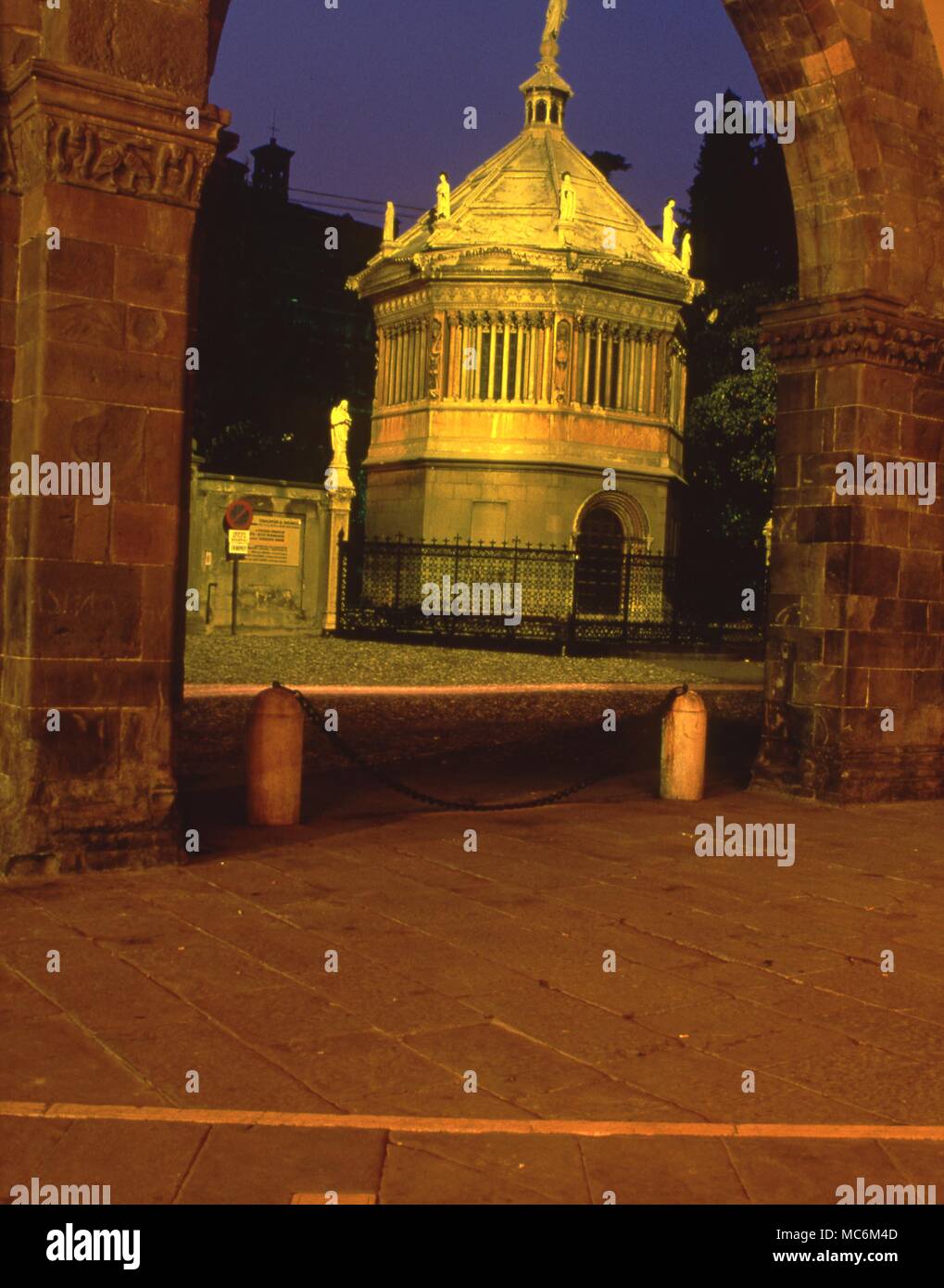 Light Mysteries. The marble calendrical horlogium beneath the Salone at Bergamo in Italy, still marks out the daily progression of the sunlight against the zodiacal band. Stock Photo