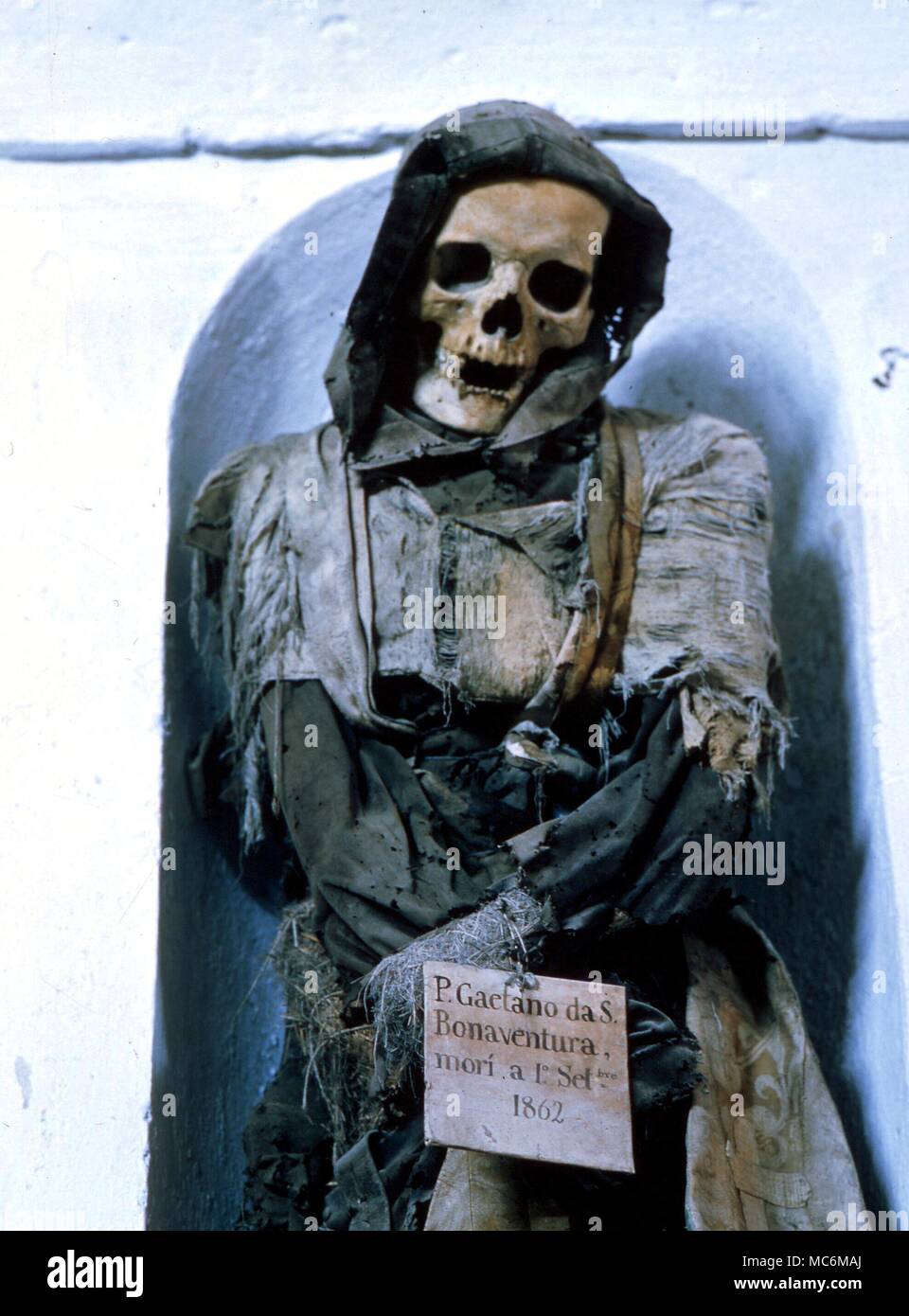 DEATH - Embalmed body of monk in the Catacoms of the Cappuccini, Palermo Stock Photo