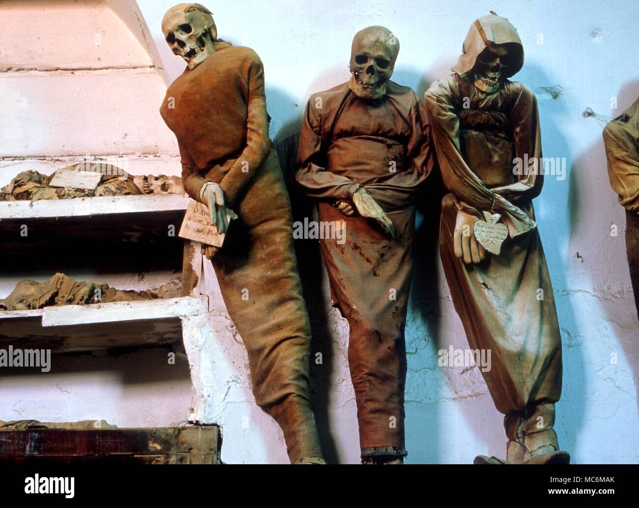 DEATH - Mummified bodies from the crypt of the Capuchins in Palermo, Sicily. The bodies are mummified by means of a secret process, the innards stuffed with straw Stock Photo