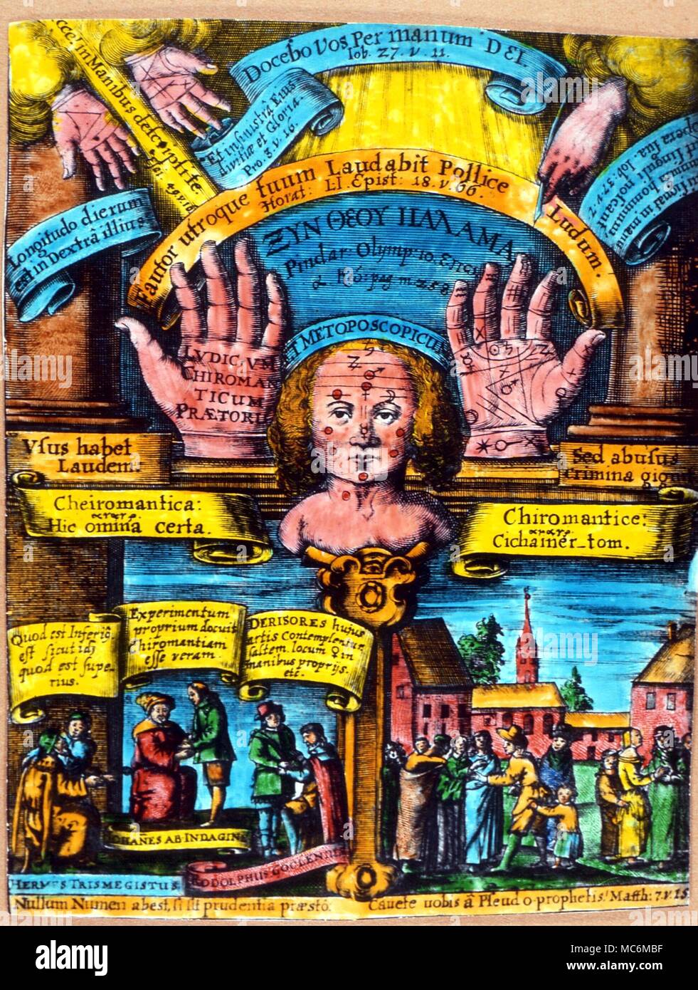 DIVINATION - PALMISTRY. Frontispiece to Johannes Praetorius 'Ludicrum Chiromanticum', Jena 1661 Stock Photo