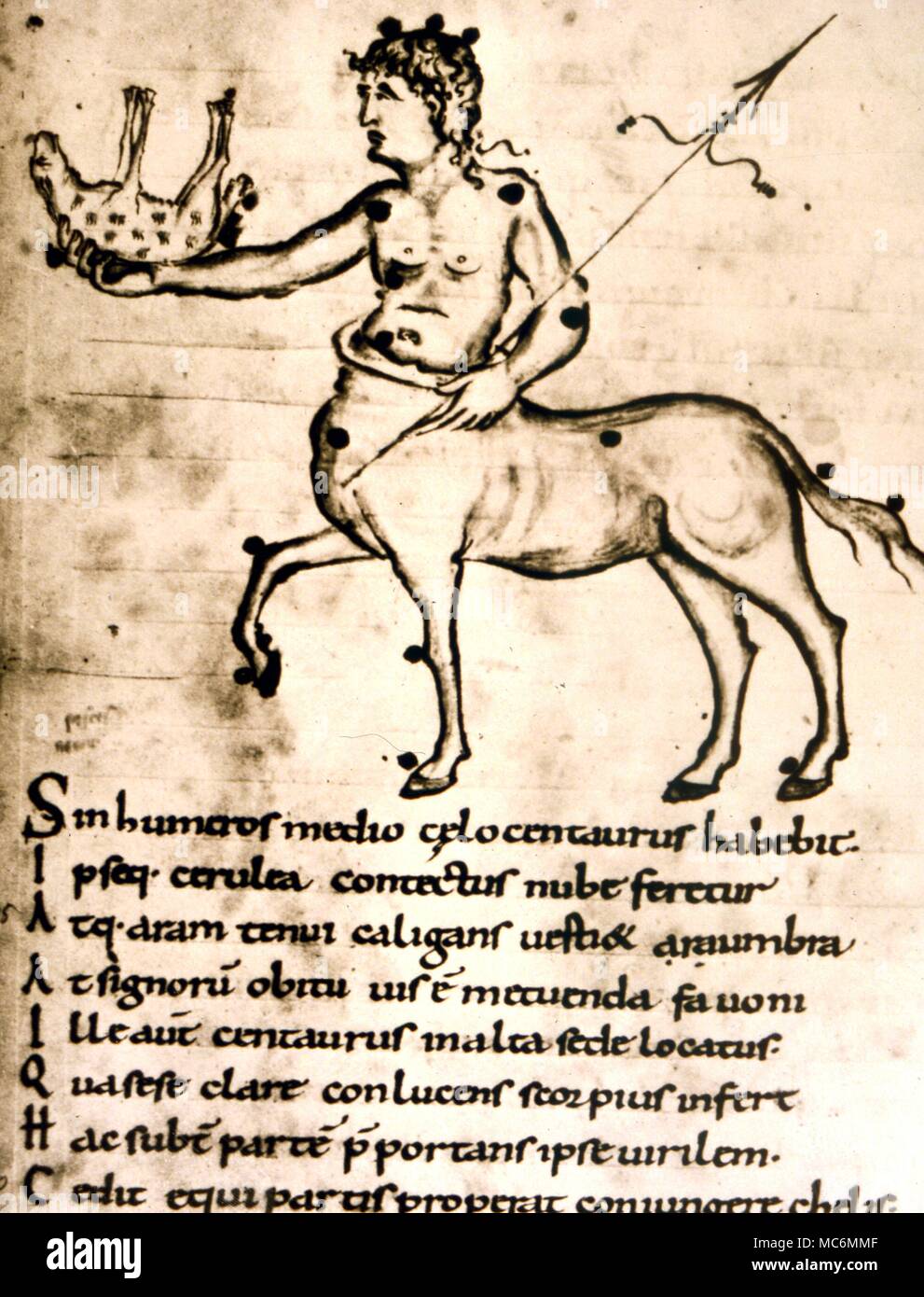 Constellations, Centaurus & Bestia Illustration of constellation Centaurus with 'Bestia' in his hand, from a 13th century manuscript in BM Stock Photo