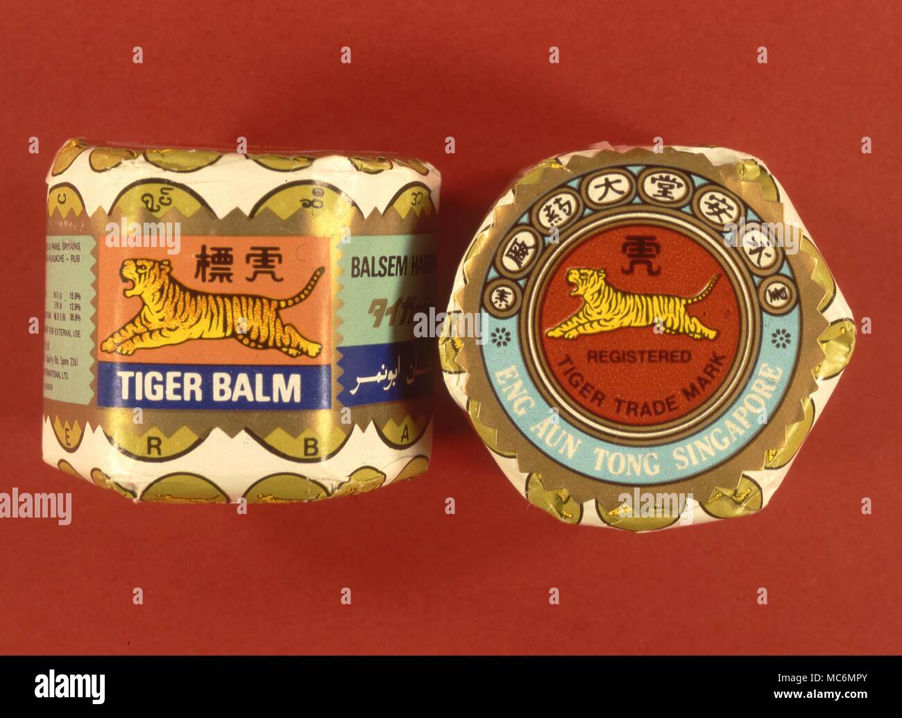 The original tiger balm oil for massage. Stock Photo