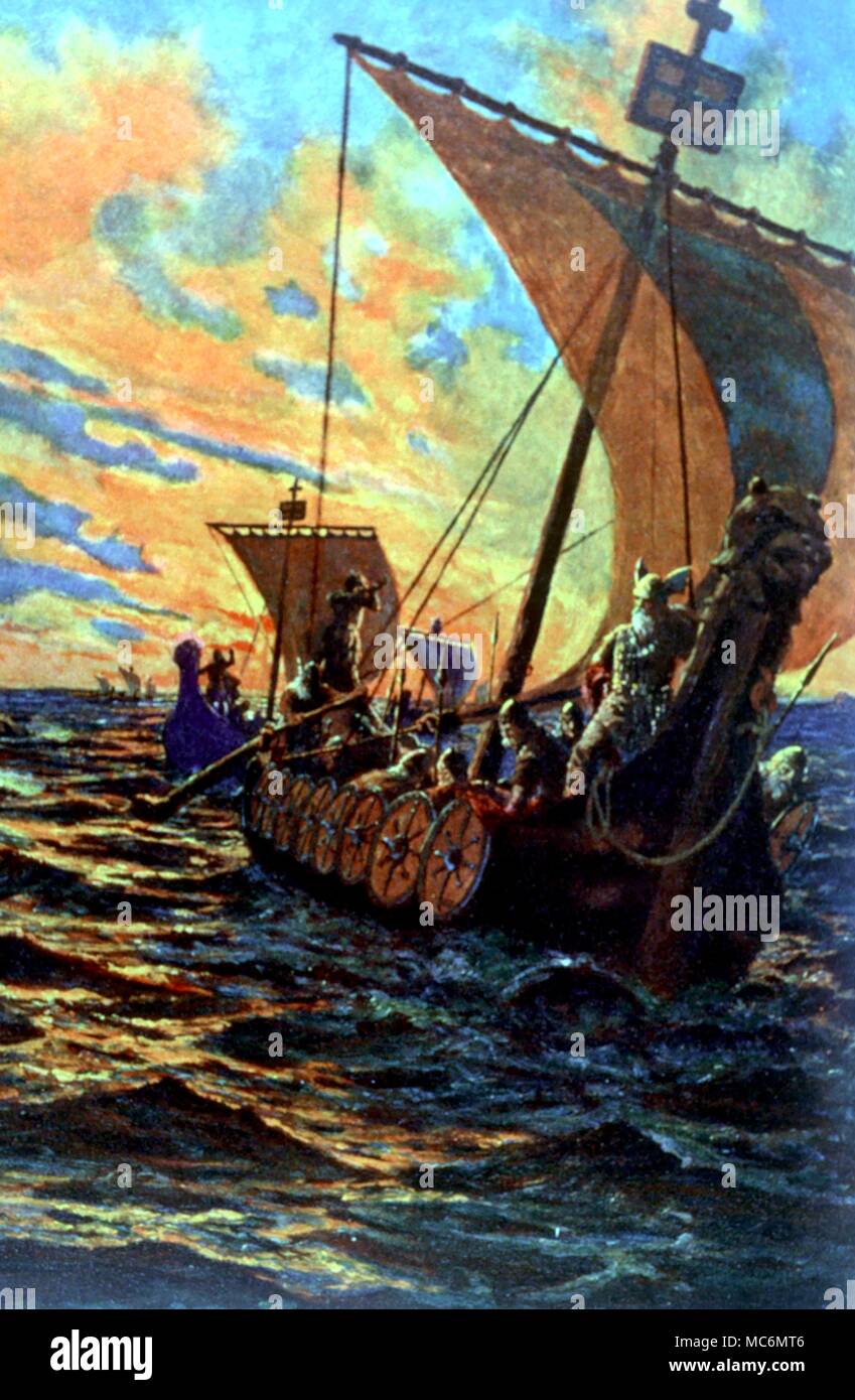 Teutonic Mythology. The Last of the Vikings, a painting by J.H.Valda. Stock Photo