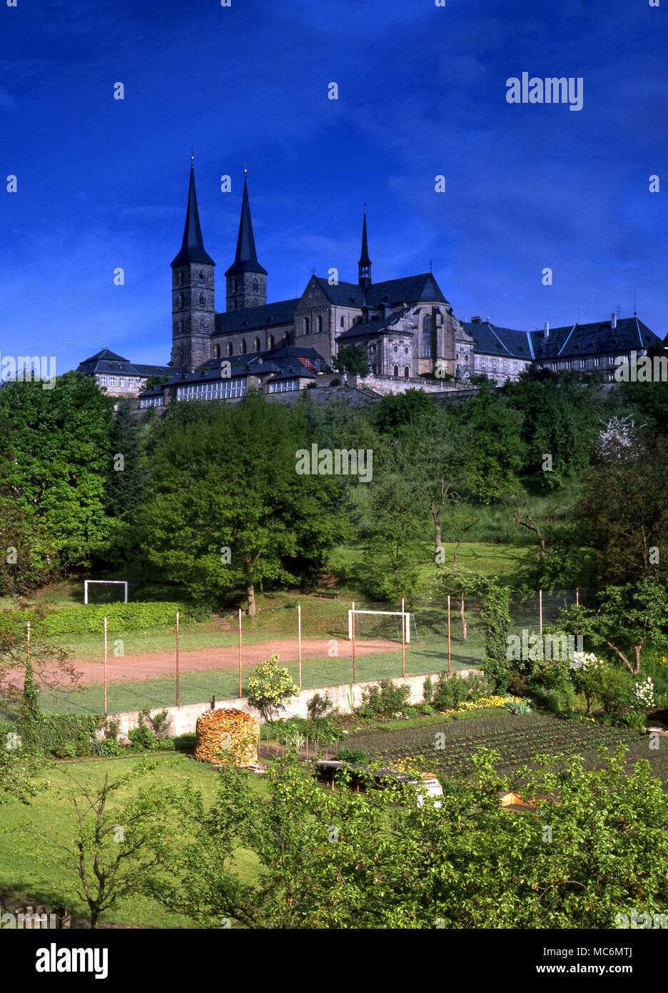 Witchcraft Site Bamburg The Marienburg Castle which dominates the city of Bamburg one of the important centres of the mediaeval witch hunts From the rose garden of the modern residency Stock Photo