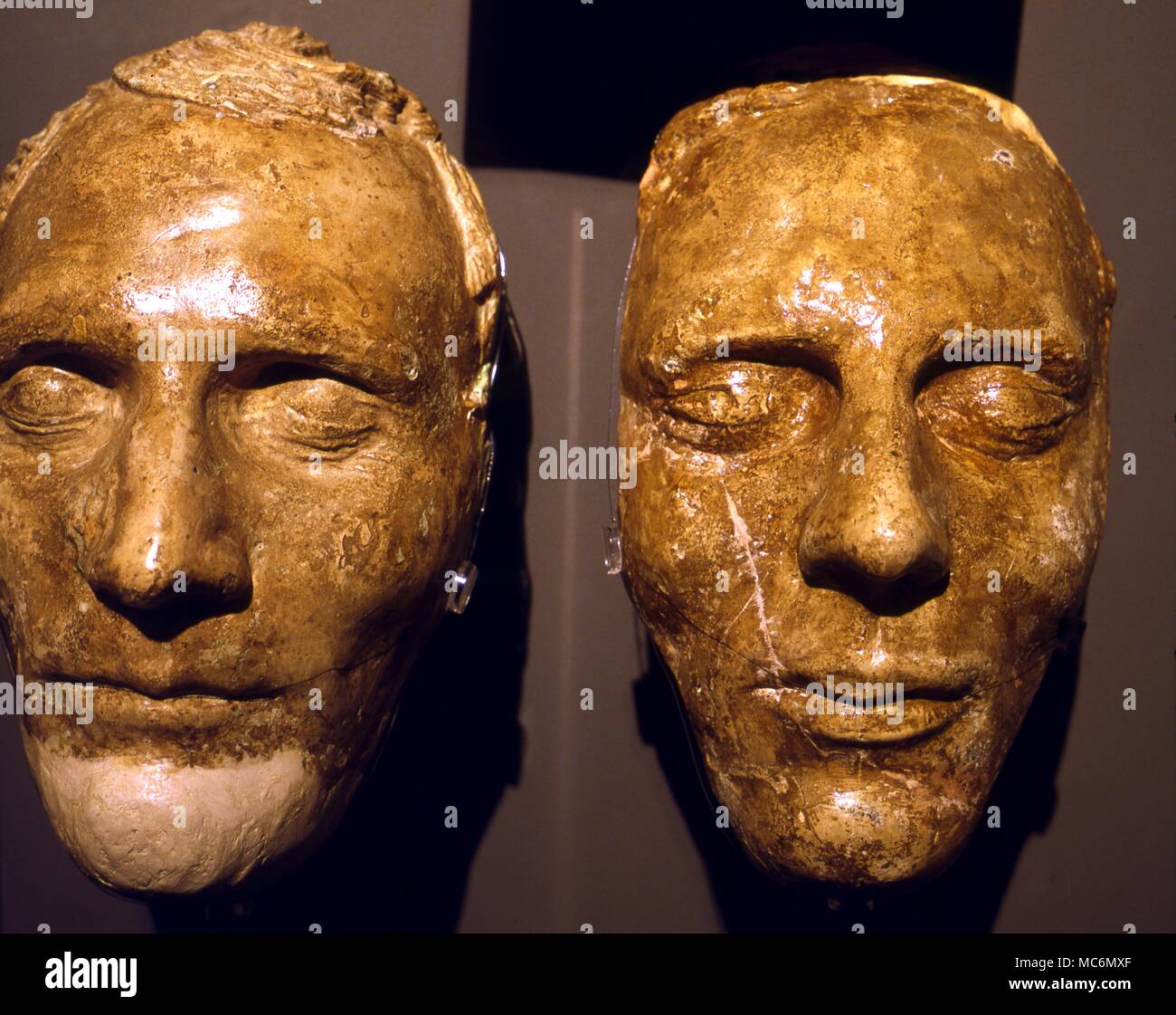 Mormons - Death Masks. Death Masks of the Mormon prophet Joseph Smith and his brother Hyam. Museum of Church History and Art. Stock Photo