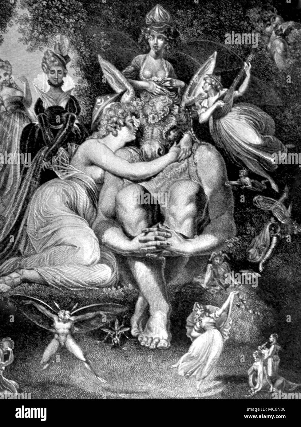 Shakespeare Midsummer Night's Dream Engraving by R Rhodes after the painting by Fuseli to Act II Titania I Do love Thee Stock Photo